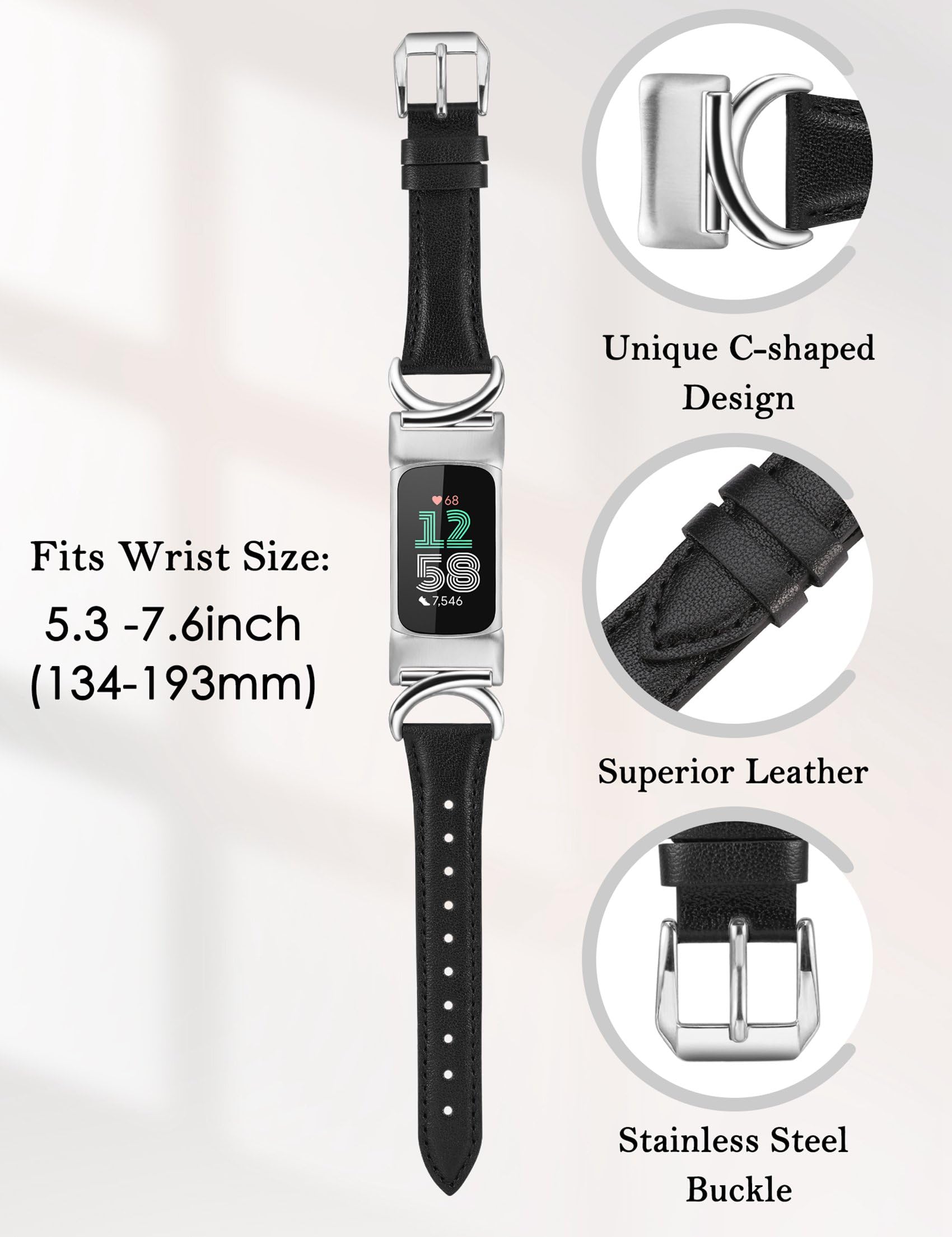 TOYOUTHS Leather Straps Compatible with Fitbit Charge 6/Charge 5 Strap Women - Image 2