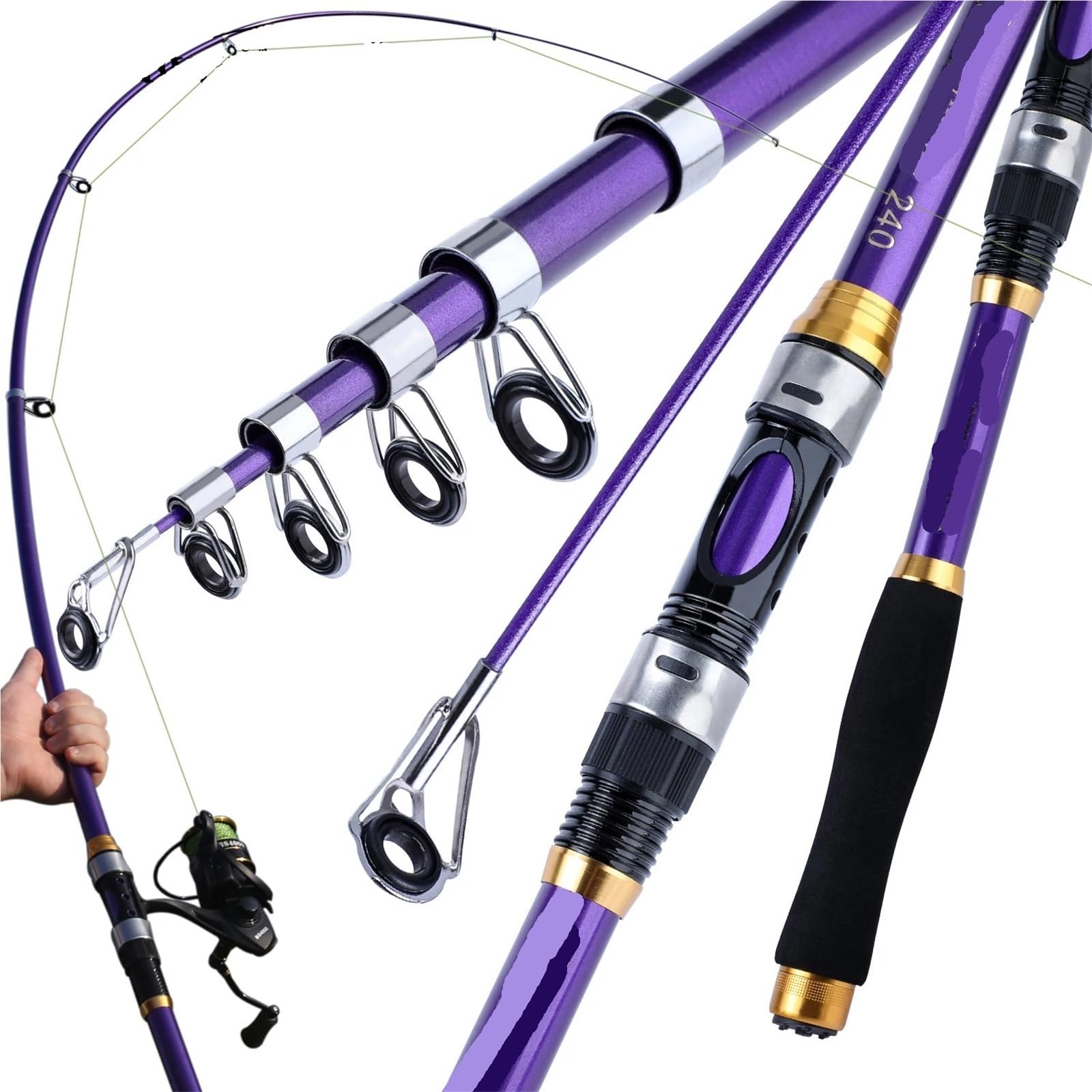 Cañas de Pesca Surfcasting Caña de Pescar telescópica de 1,8 m-3,30 m, caña de Pescar de Fibra de Vidrio Fuerte for Pesca de Viaje en Agua Dulce y Salada(White,3.3m)