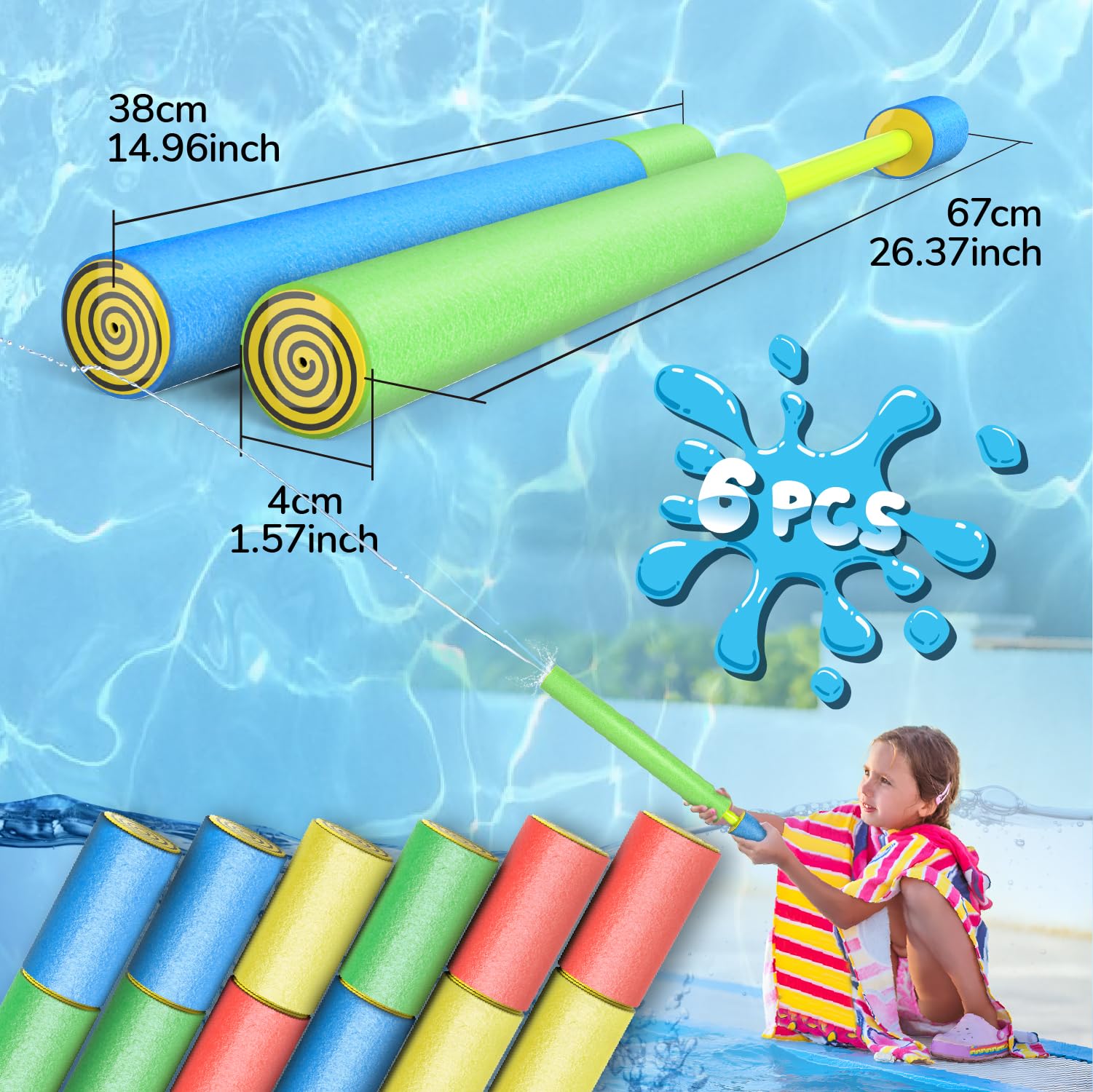 Pistolet à Eau Mousse pour Enfants, 6 Pistolets à Eau avec Une portée de 35 Pieds, Jouets Aquatiques d'été pour garçons et Filles, Pistolet à Eau pour Le Jardin, la Plage et la Piscine