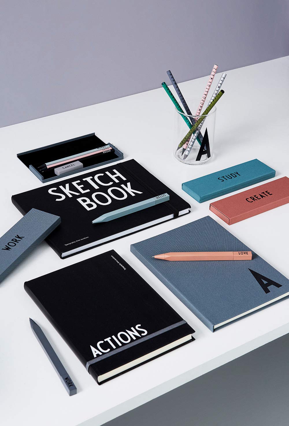 Design Letters Grey Hard Shell Work Pencil Case for Pen Pencil, Eraser, Ruler Ideal Stationary Storage Gift for Work and School - Image 2