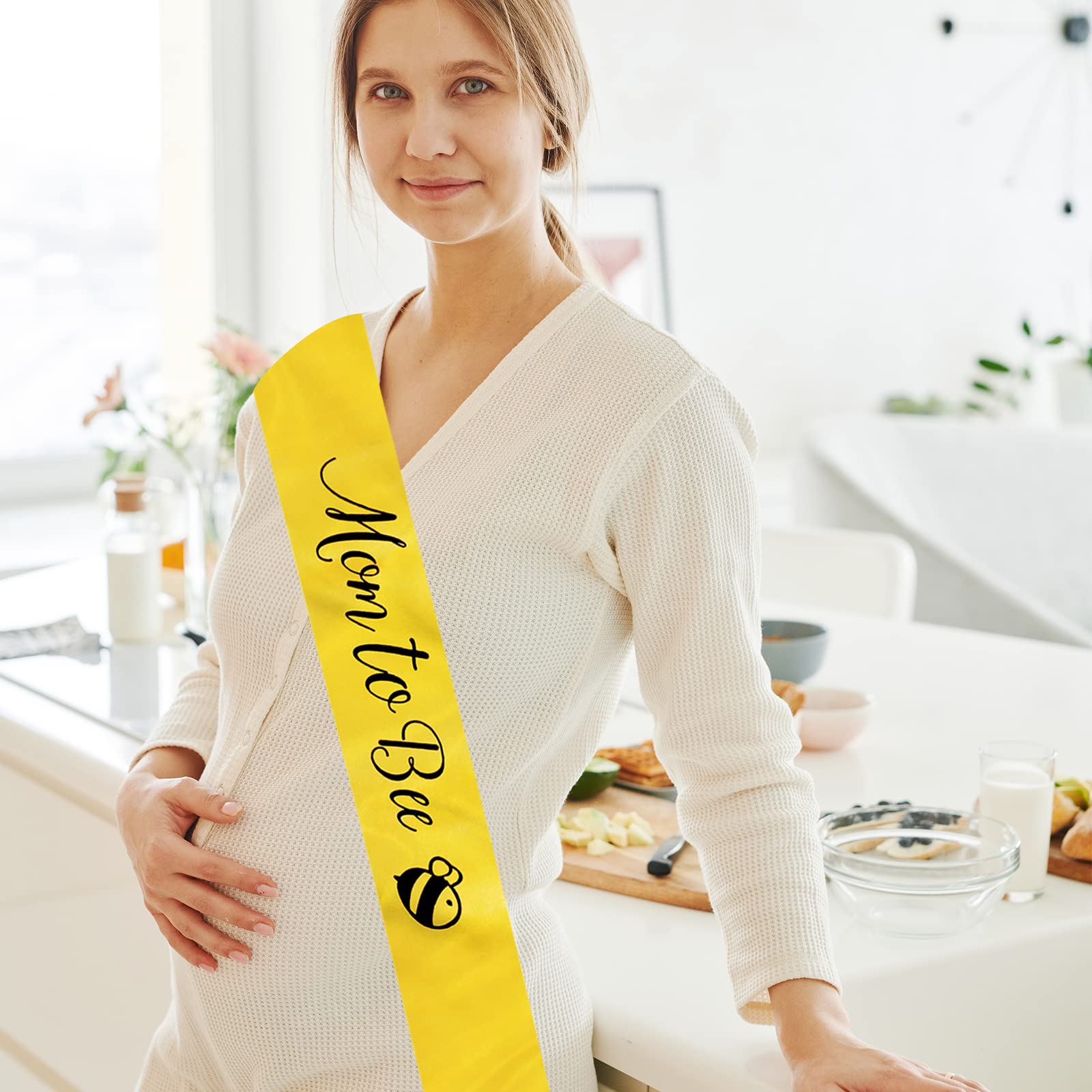 2 opakowania żółtej szarfy od mamy do pszczoły i tata do pszczoły blaszana plakietka, dekoracje na baby shower z uroczym wzorem pszczoły, przyjęcie powitalne dla dziecka
