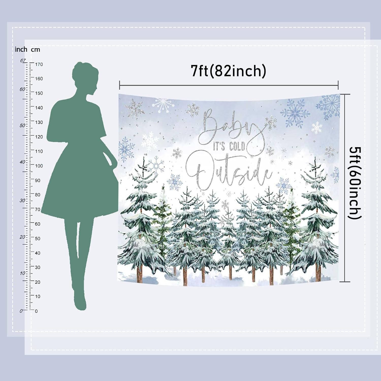Mocsicka Winter Baby Shower Backdrop - Baby It's Cold Outside Party Decorations - Forest Watercolor Pine Tree Background - Snowflake Winter Wonderland Party Banner (Blue, 10x8ft)