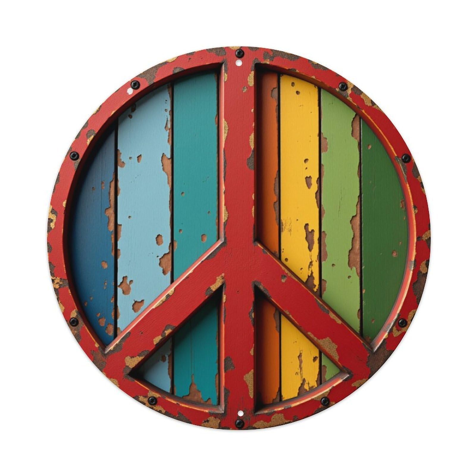 Peace Symbol Wood Panel Art Round Tin Sign Retro Metal Sign for Cafe Bar Pub Home Game Room Gym Club Wall Decoration Vintage Metal Poster 8x8 Inch