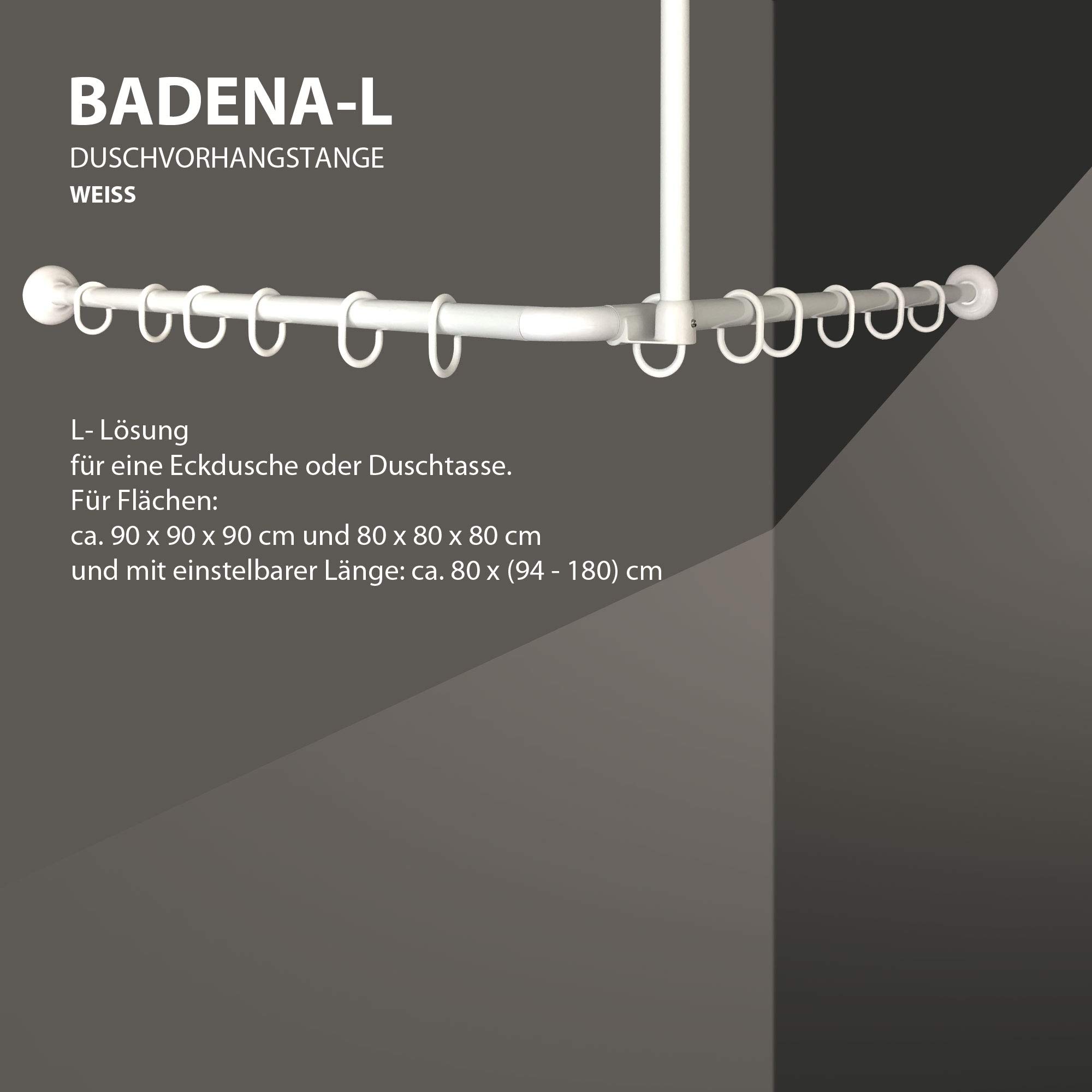 Winkelstange Duschvorhang Stange Weiß Anthrazit Silber Bad Stange Winkel, U und L-Form (L-Form 80x(94-180cm), Weiß)