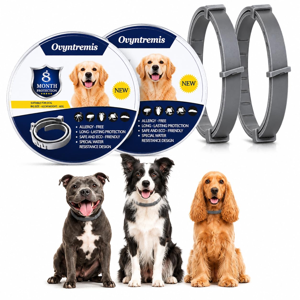 2 Pack Natural Essential Oil Dog Collars, Waterproof & Adjustable Dog Collar up to 63cm, Durable Daily Wear Collar for Small Medium Large Dogs