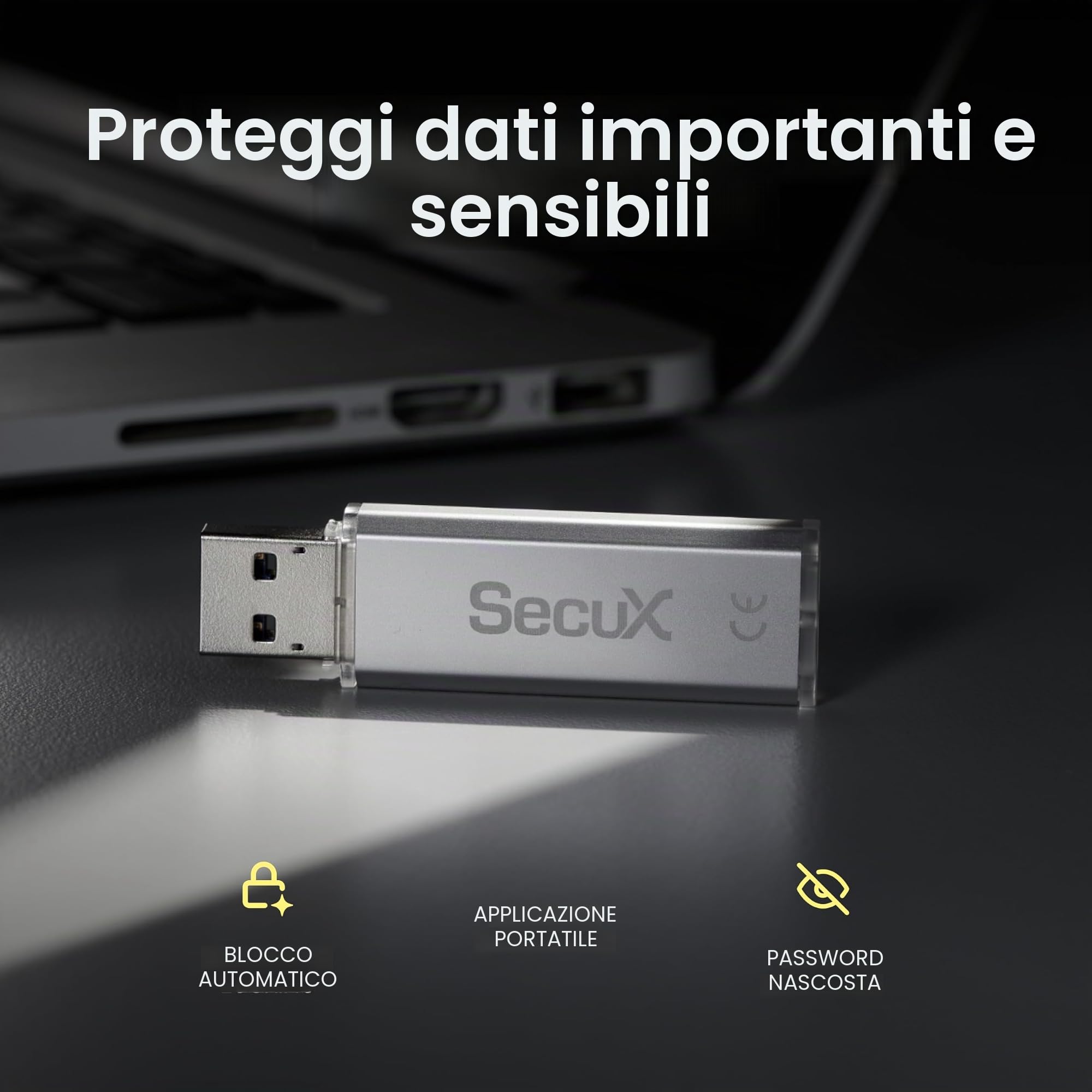 SecuX Forte - Chiavetta USB 3.2 Gen 1 con crittografia XTS-AES, autenticazione password, blocco automatico, involucro in metallo argentato (64 GB)
