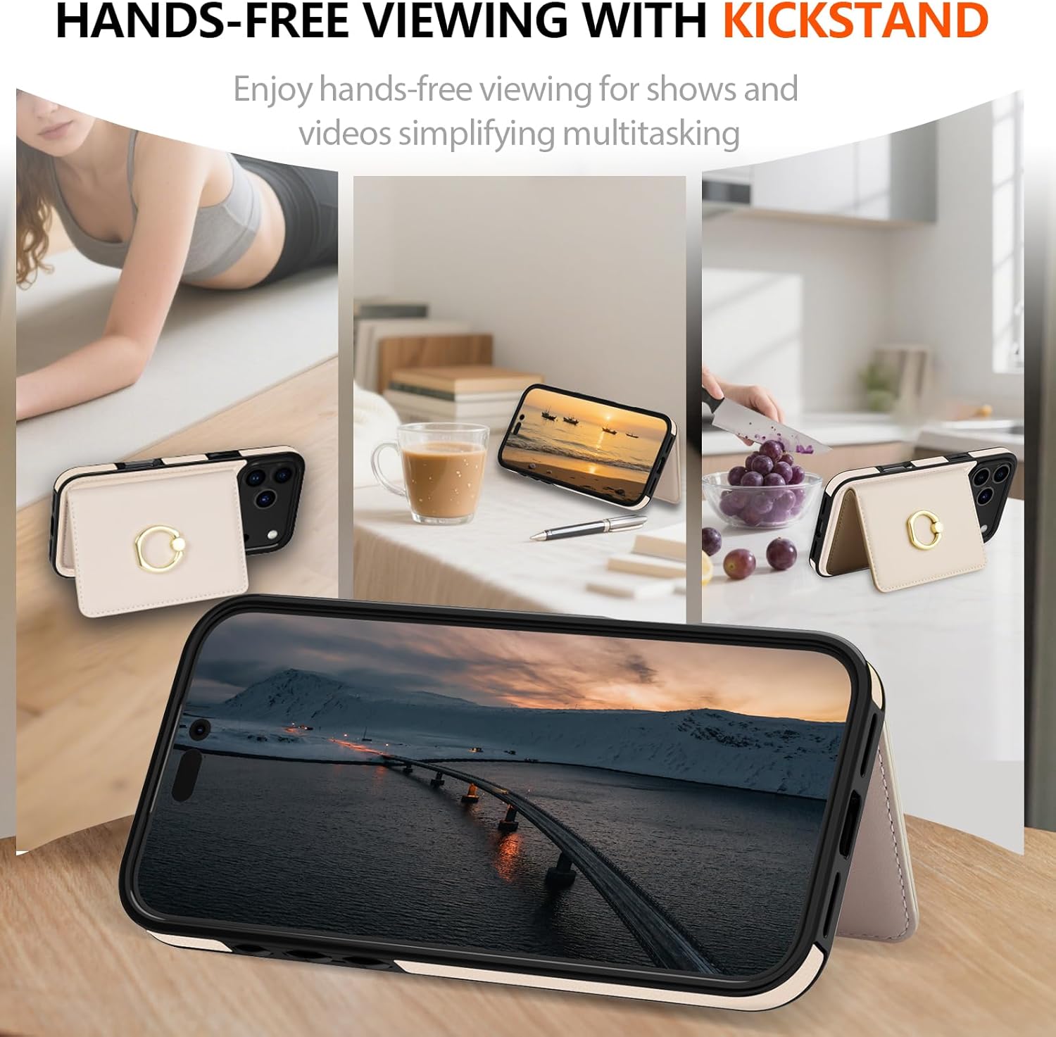 LOHASIC for iPhone 17 Pro Case Wallet with Card Holder, 360° Rotation Ring, RFID Blocking, 5 Card Slots, PU Leather 6.3" Cover for Apple 17 Pro Men Women, Ivory White