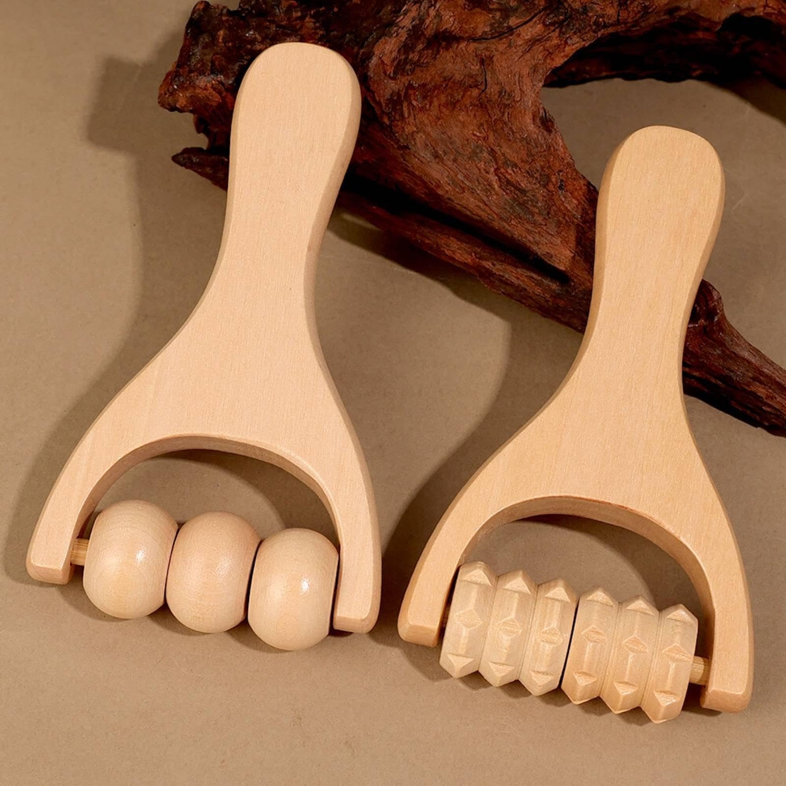 Rodillo Manual de Madera para Masaje Facial Y Corporal con Mango Antideslizante Y Textura Suave para Estimular La Piel Y Reducir La Hinchazón en, 4 piezas
