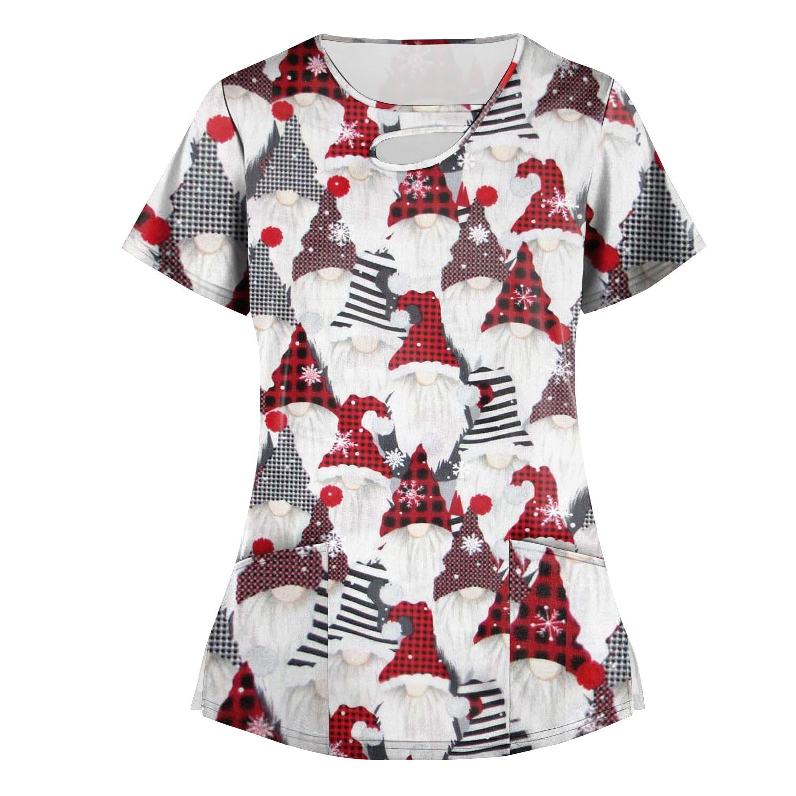 Christmas Women Stretchy Scrub Tops,Short Sleeve Shirts Work Uniform,Christmas Print Workwear Tops with Pockets