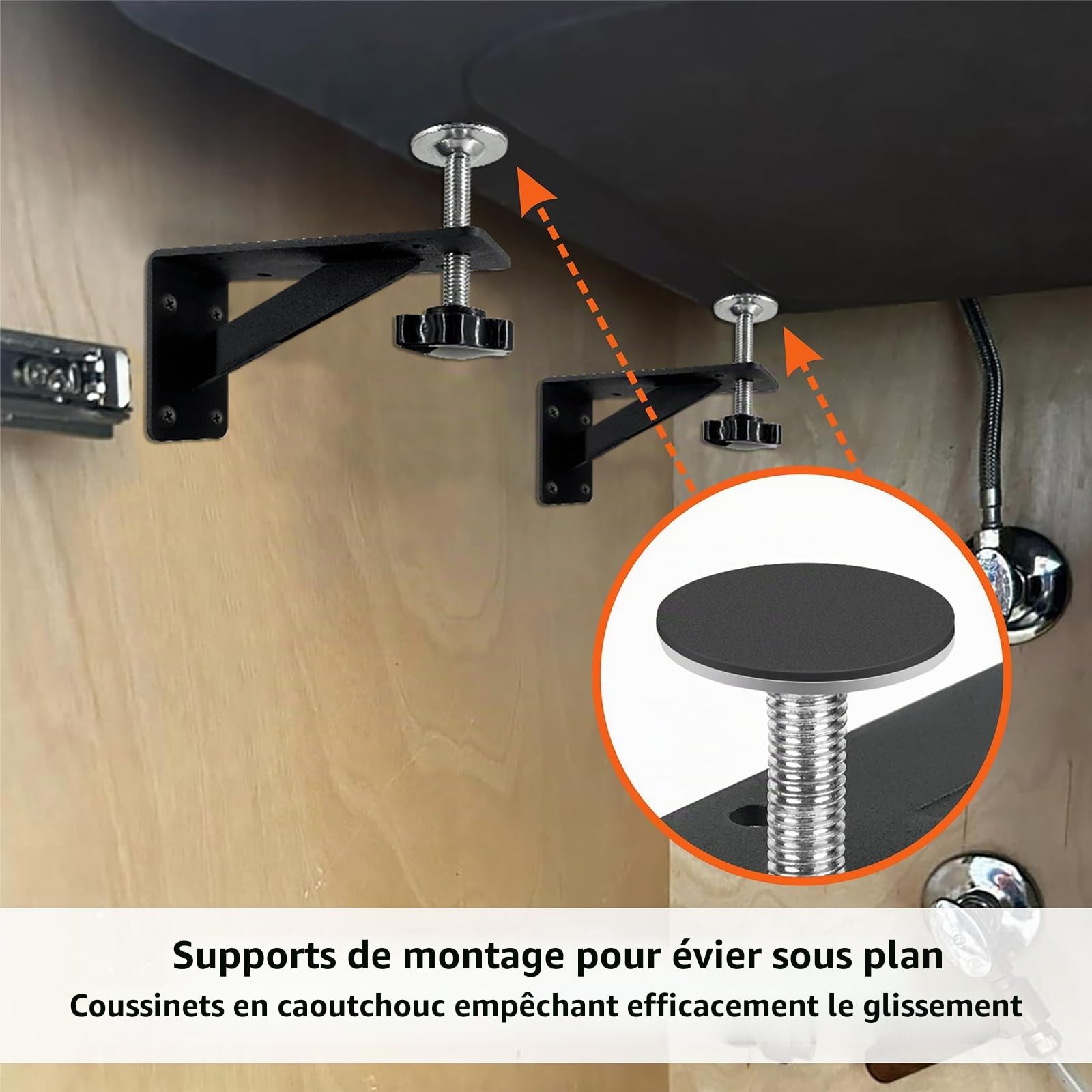 Lot de 4 Support D'Évier Encastré, Réglables Support En Acier Inoxydable, Kit De Support D'Évier Encastré, Système D'Installation Et Réparation Pour Évier De Cuisine