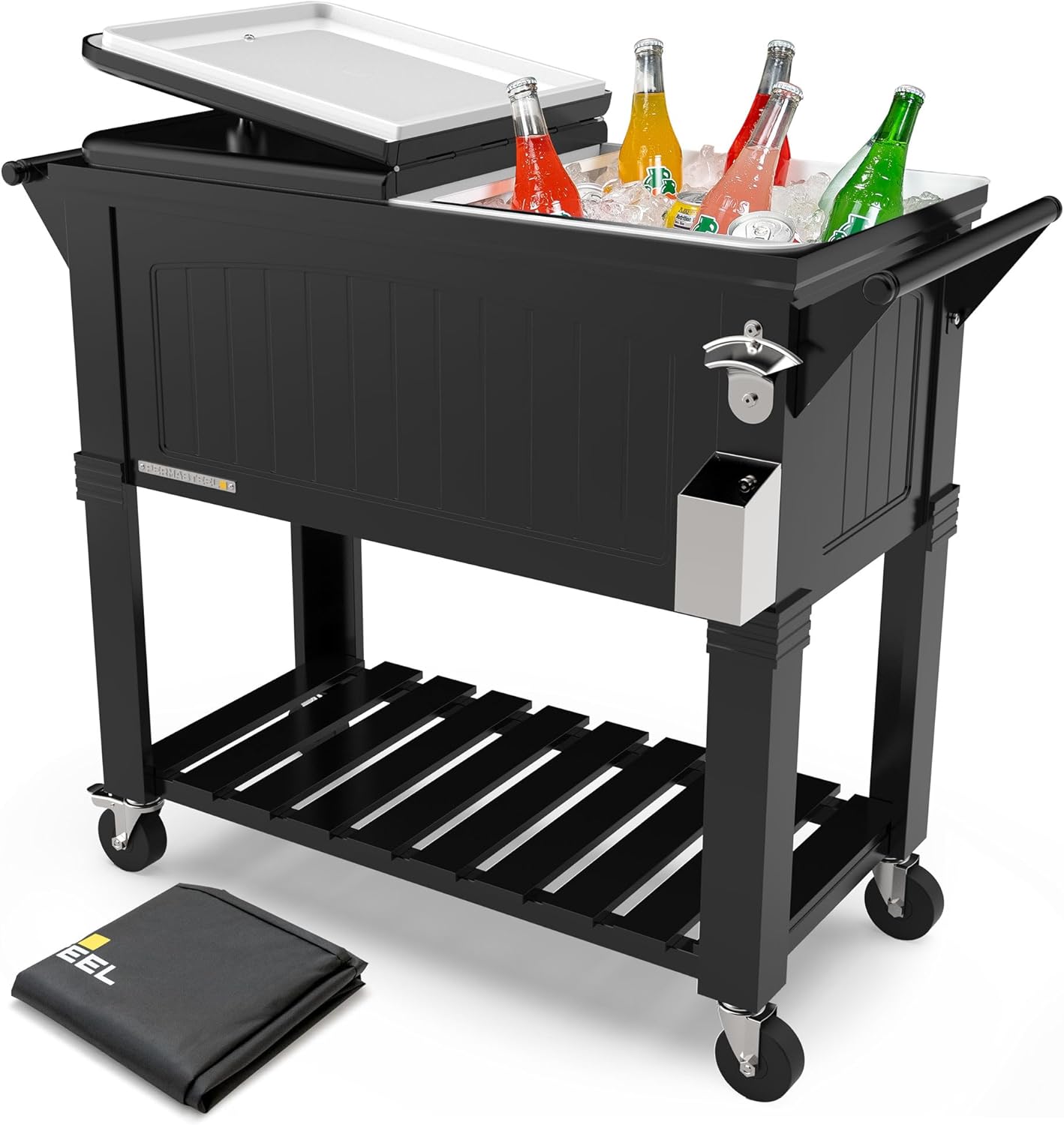 Permasteel 80-Qt Rolling Patio Cooler with Storage Shelf