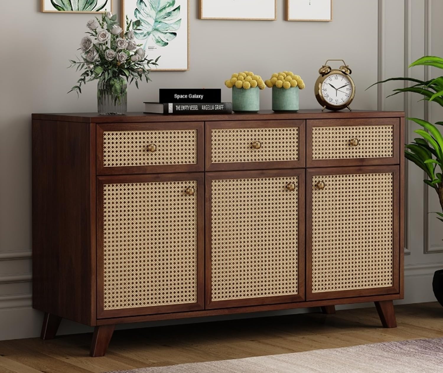 Space Galaxy Wooden Sideboard Cabinet for Living Room, Drawing Room, Office & Lounge | Material: Sheesham Solid Wood, Cane | Storage Type: 3 Doors and 3 Drawers | Finish: Brown-image-36