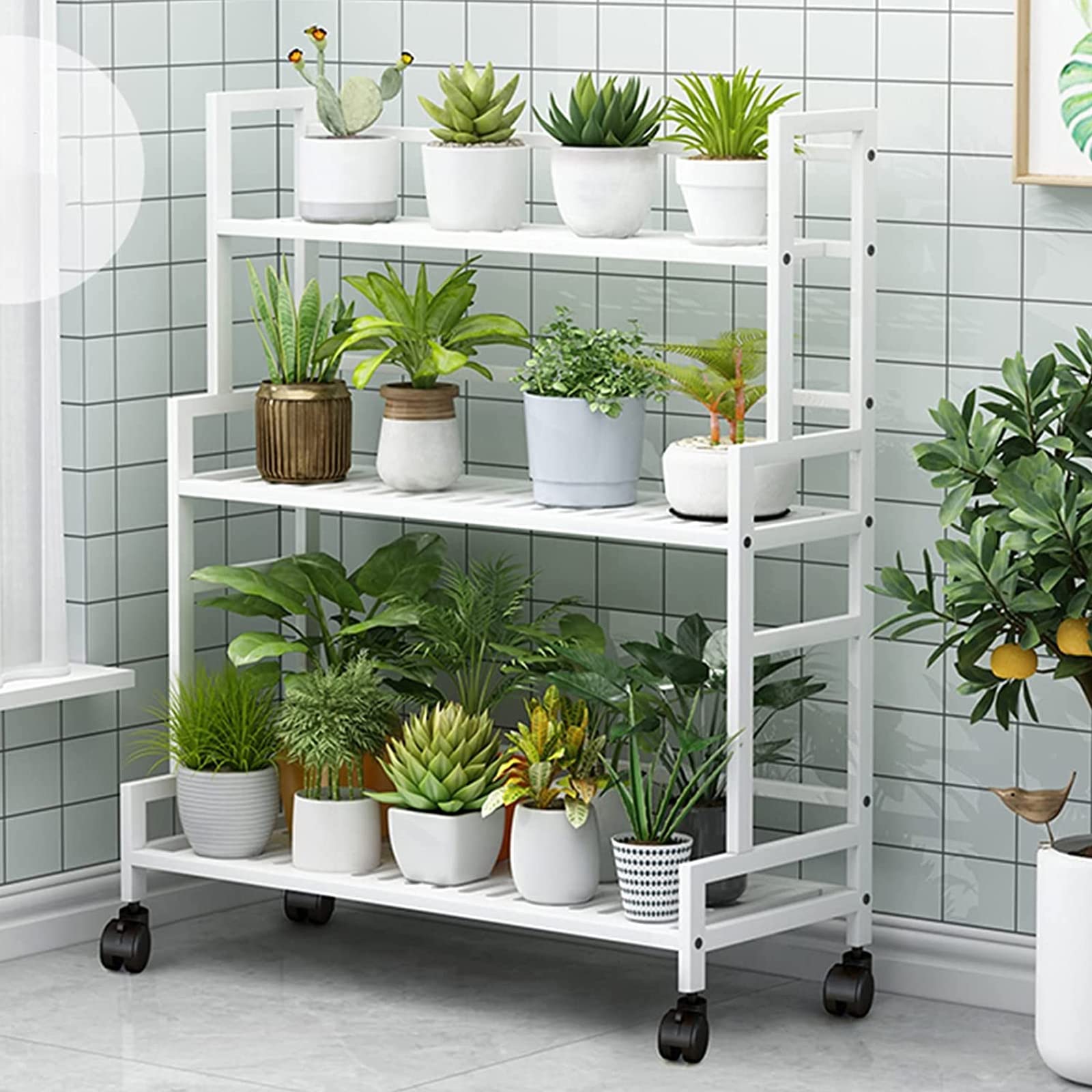 Porte-pots de fleurs style échelle et étagère de rangement balcon et jardin