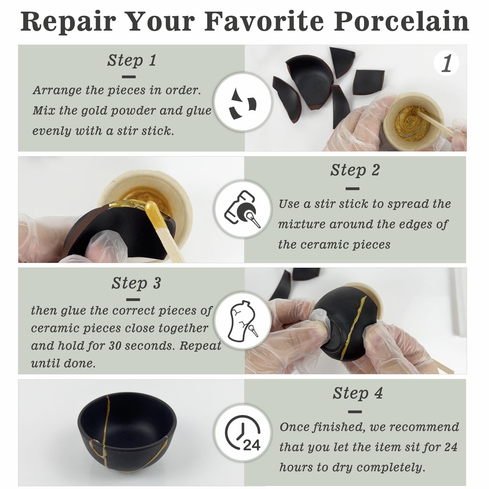 Footricion Kintsugi Kit de réparation | Réparation de céraique cassée