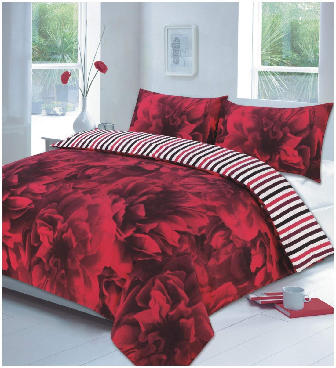 Goldstar Red Goldstar® Rose Super King Size Duvet Quilt Cover With Pillow Case