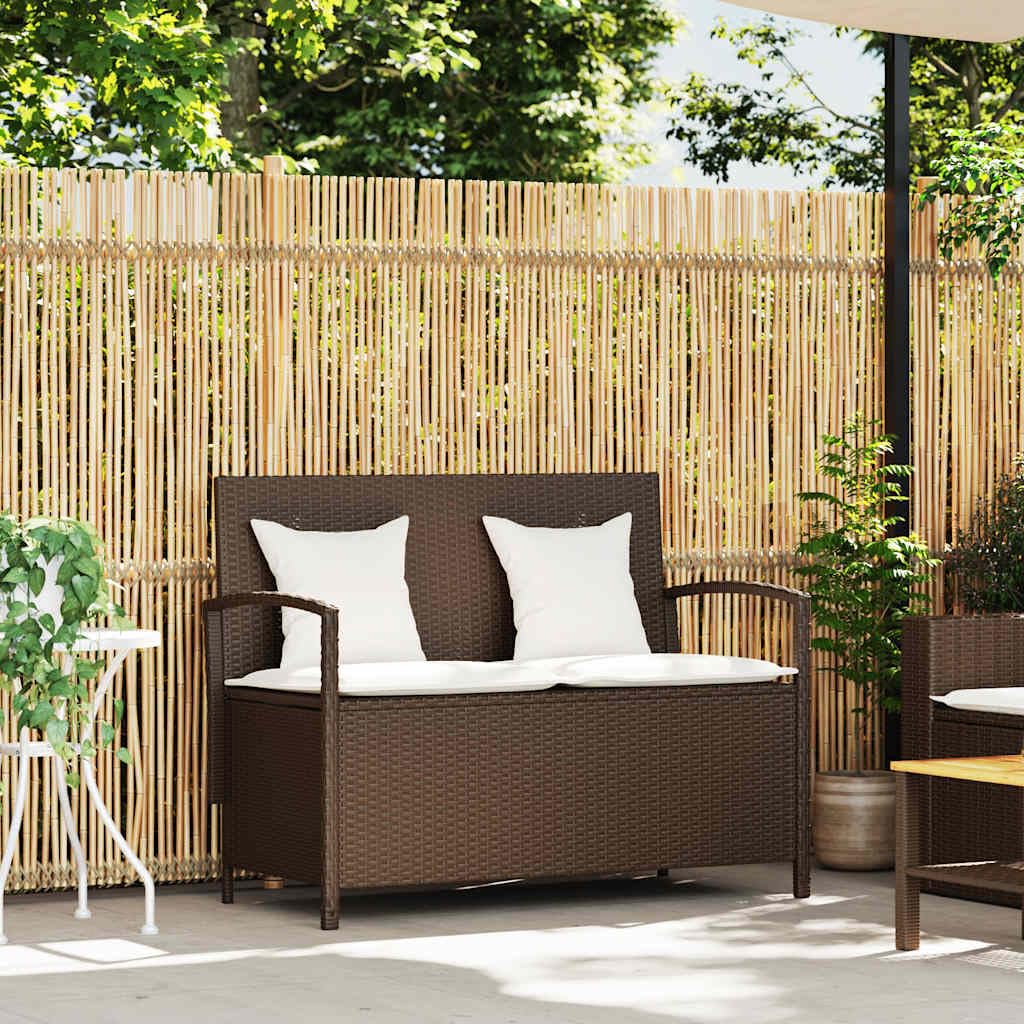 Generico Panca Portaoggetti da Giardino con Cuscino Marrone Polyrattan,Panchine da Giardino