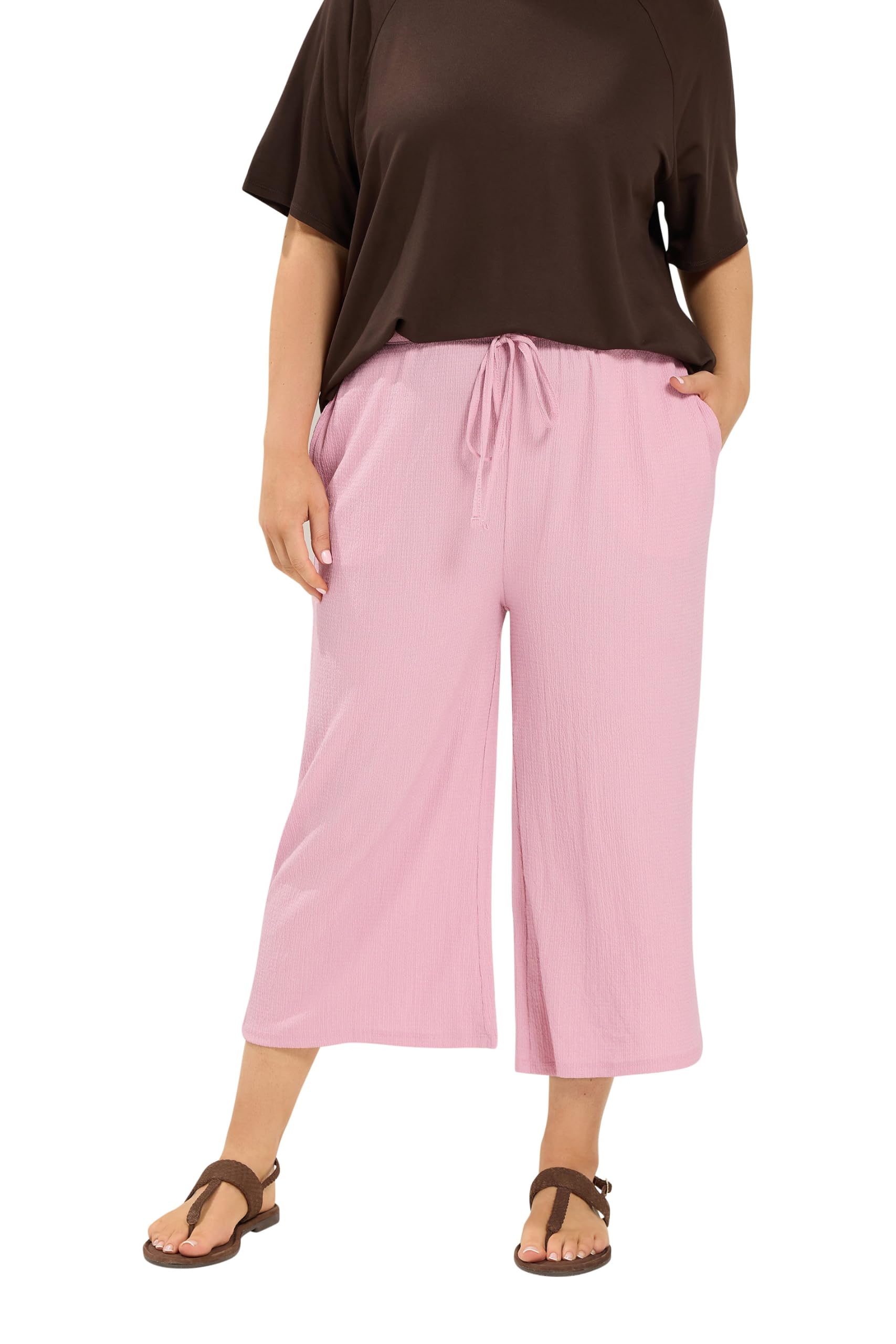 Yours Women's Pink Crinkle Culottes In | Size: 22/24