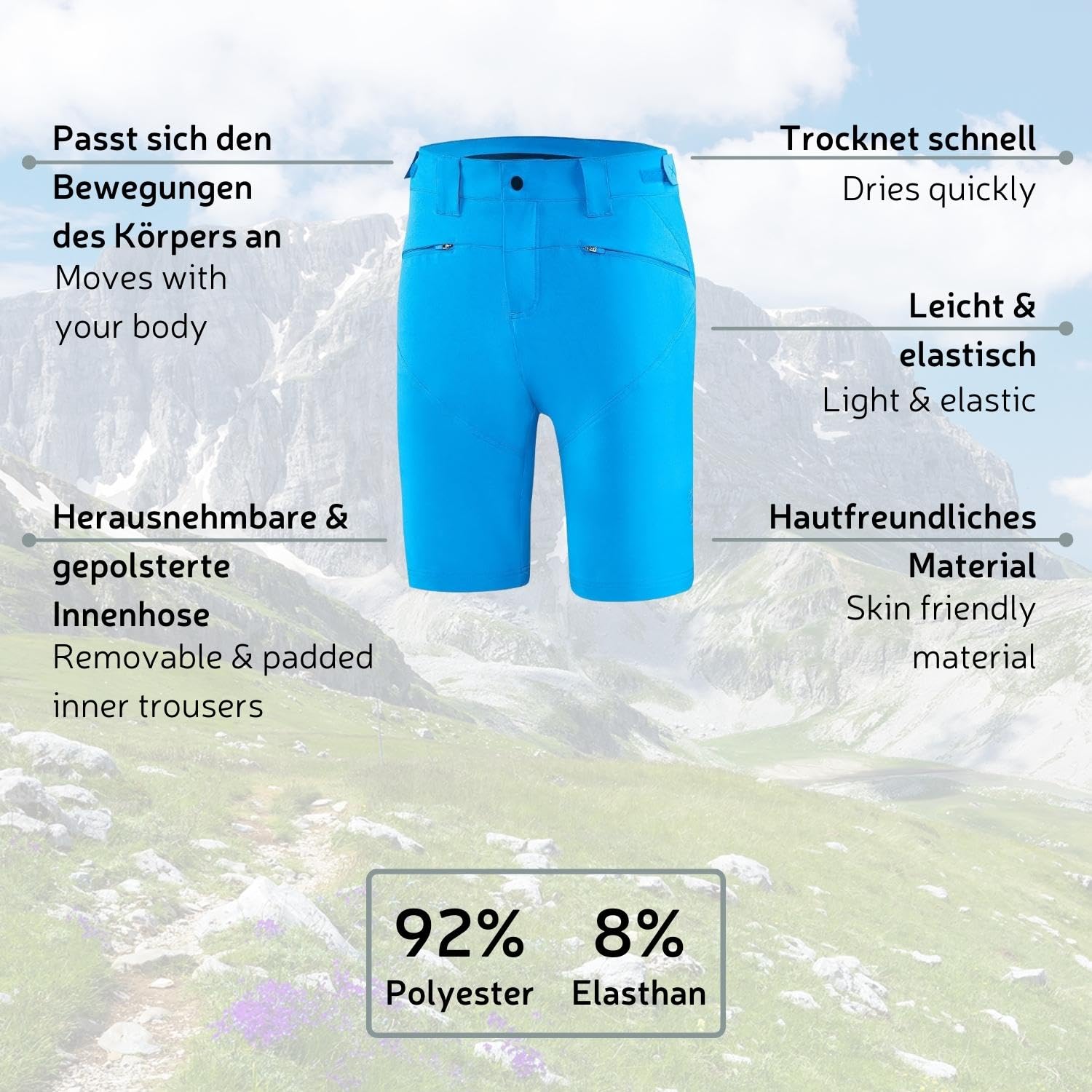 Black Crevice Herren MTB-Hose I Radfahrhose-Herren I Herren Radlerhose I wasserabweisend & schnelltrocknend I strapazierfähige & atmungsaktive Mountainbikehose mit angenehmer Polsterung