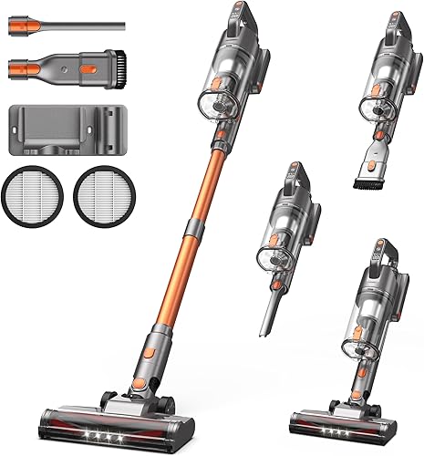 Cordless Vacuum Cleaner, 600W 50KPA 55Mins Vacuum Cleaners for Home, Stick Vacuum with LED Display, Anti-Tangle, Wall Mount, Lightweight, Rechargeable Wireless Vacumm for Pet Hair, Carpet and Floor