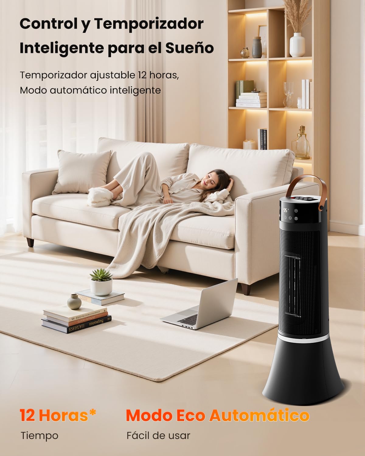 Calefactor Bajo Consumo con Mando a Distancia, 2000W PTC Calefactor Baño, Protección Contra Sobrecalentamiento/Vuelco, 3 Modos, Temporizador 12h, 70° Oscilación, Calefactor Eléctrico Ruido (B)