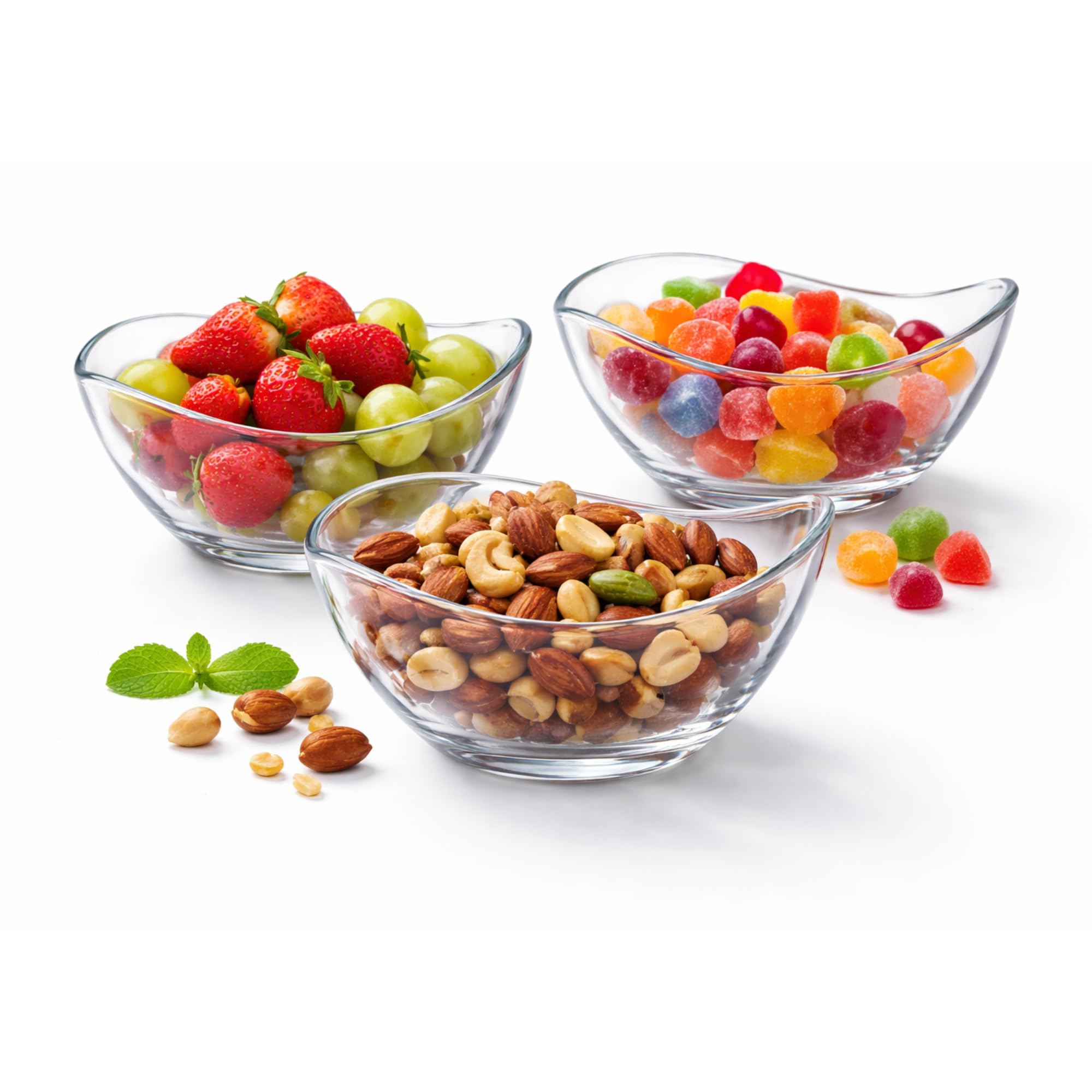 Altınbaş Glasschalen-Set 6,12 oder 24tlg. 310ml Glasschüsseln Set mit wellenförmigem Rand, stapelbar, Dessertschalen & Müslischalen, Servierschälchen für Snacks und Dips Made in Europa (24)