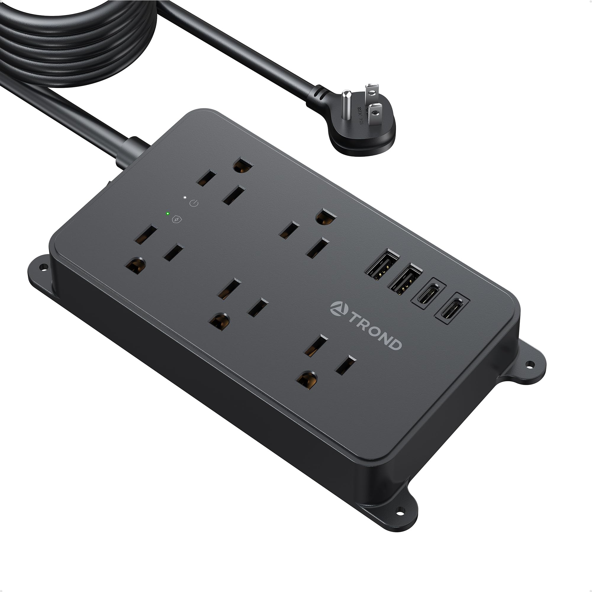 TROND Surge Protector Power Strip, 15ft Long Extension Cord, ETL Listed, 5 Widely Spaced AC Outlets, 2 USB A and 2 USB C, 1300J, Low-Profile Flat Plug