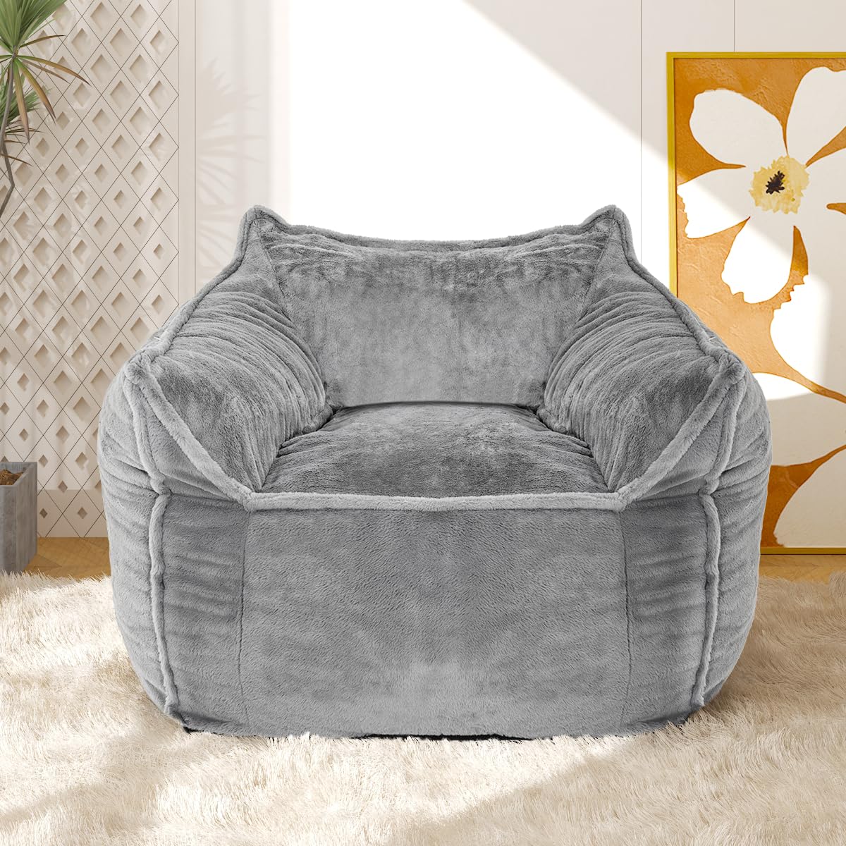 KOZIDO Giant Bean Bag Chair, Big Comfy Sofa for Teens Adults, Lazy Sofa Bean Bag with Armrests for Bedroom Living Room, Bean Bag Lazy Chair for Gaming, Reading - Grey