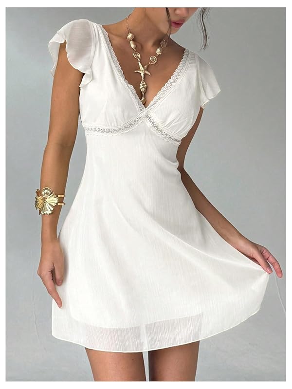 SOLY HUX Women's Cute Lace Trim Flowy V Neck Summer Mini Dress by SOLY HUX - Used condition - Image 2