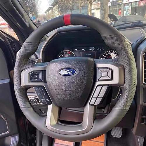 Miniatura 5 de Funda para volante cosida a mano, de piel perforada, accesorios de protección interior para Ford F-150, F150, Raptor, 2016, 2017, 2018, 2019