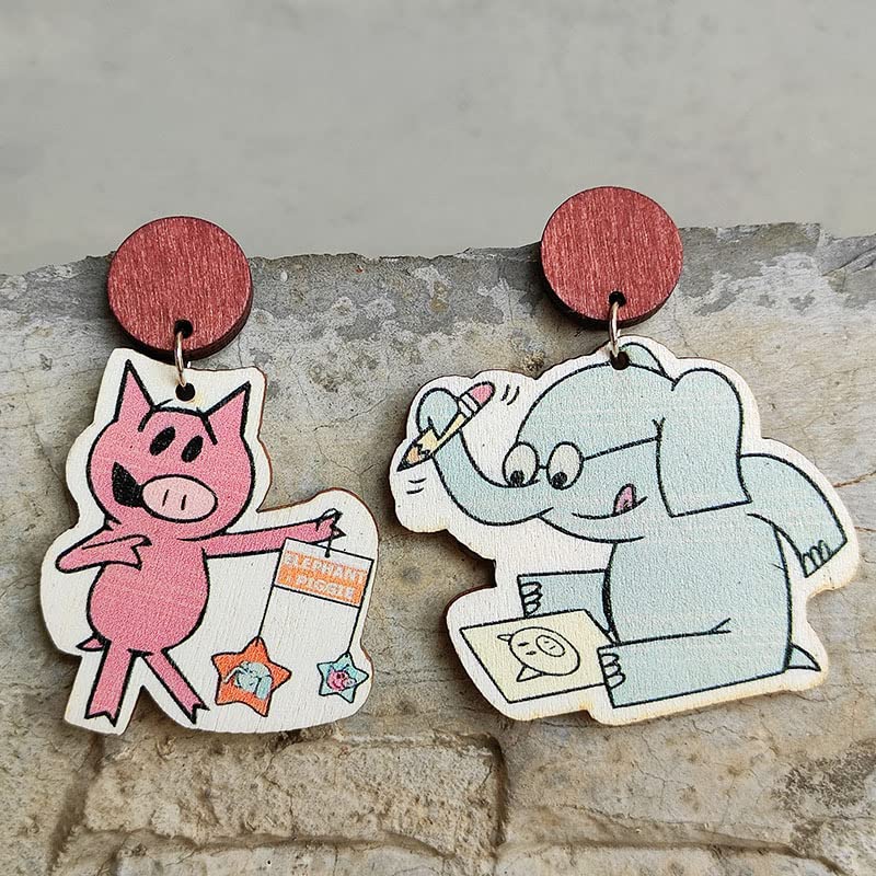 Unique Wooden Acrylic Drop Dangle Earrings Cute Cat Dog Elephant Frog Asymmetric Funny Earrings Lightweight Charm Jewelry Back to School Gift for Student2