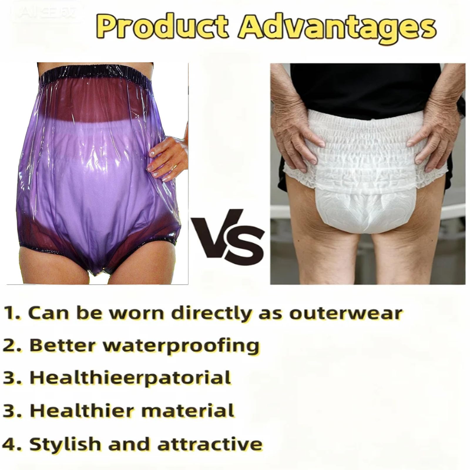 Transparente Inkontinenzunterwäsche Aus Kunststoff, Wasserdichte Windelüberhose Für Erwachsene, Geräuschlos Und Auslaufsicher, WaschbarPurple,XL