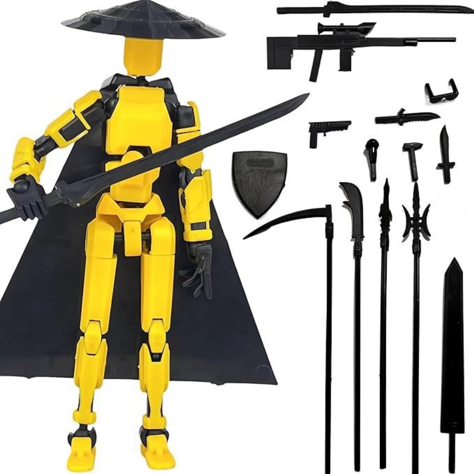 ASQzhuLIWing T13 Action Figure 3D Printed Multi Jointed Movable Lucky13 Dummy 13 Action Figure Titan13 movable Robot 13 Stop Motion Figures Desktop Decoration Gift for Collectors (Yellow)