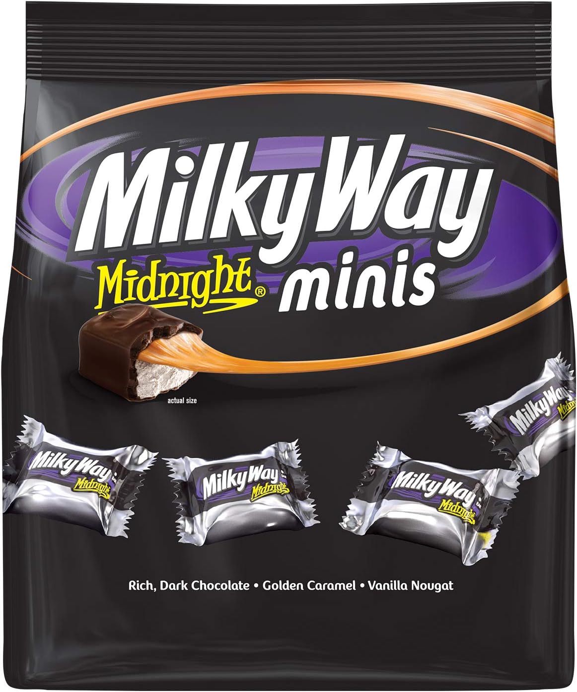 Milky Way Midnight Dark Chocolate Minis Size Candy Bars Bag, 8.9 Oz