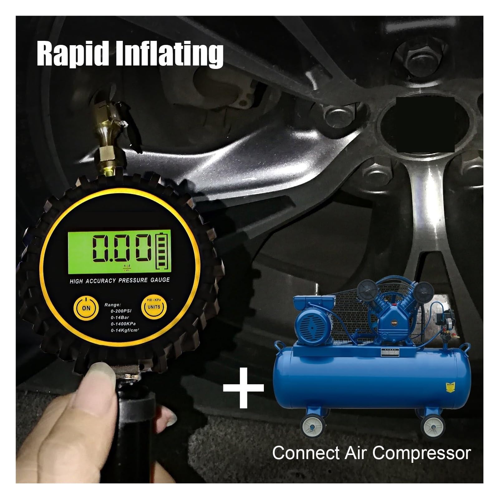 Manómetro de neumáticos Medidor De Presión De Neumáticos E Inflador Digital, Medidor De Inflado De Neumáticos De 200 PSI, Accesorios De Herramientas De Aire For Inflador De Neumáticos De Alta Resisten