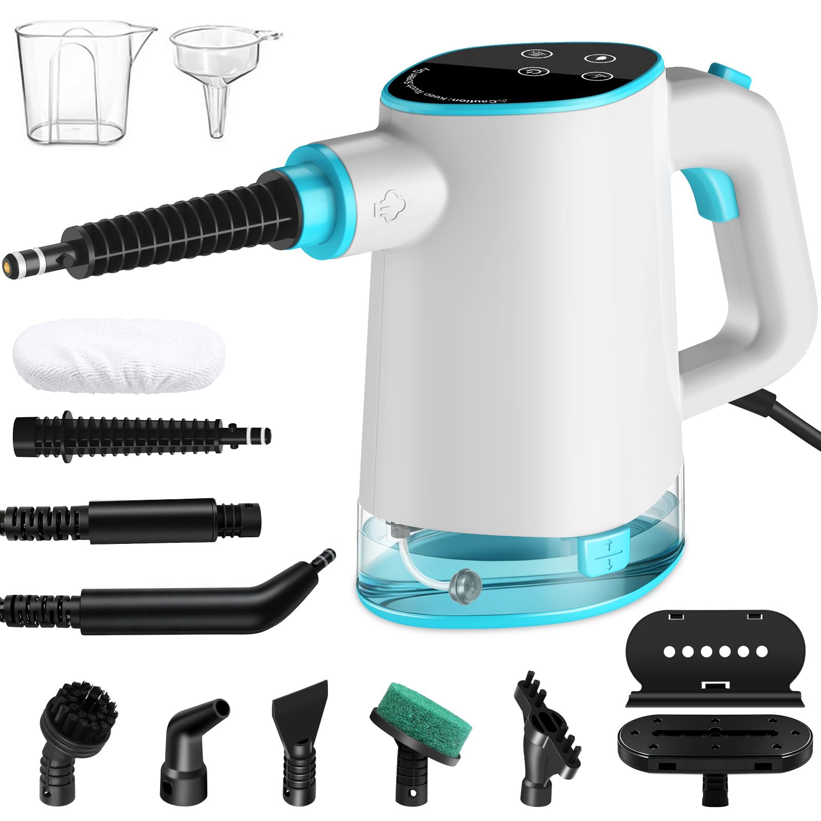 Dampfreiniger, Handdampfreiniger mit 12-Teiligem Zubehör, 450 ml Abnehmbare Tank, 15s Sofortaufheizung 1200W Mehrzweck Steam Cleaner,Chemiefrei Dampfreiniger für Haushalt, Küche, Bad, Fenster, Auto