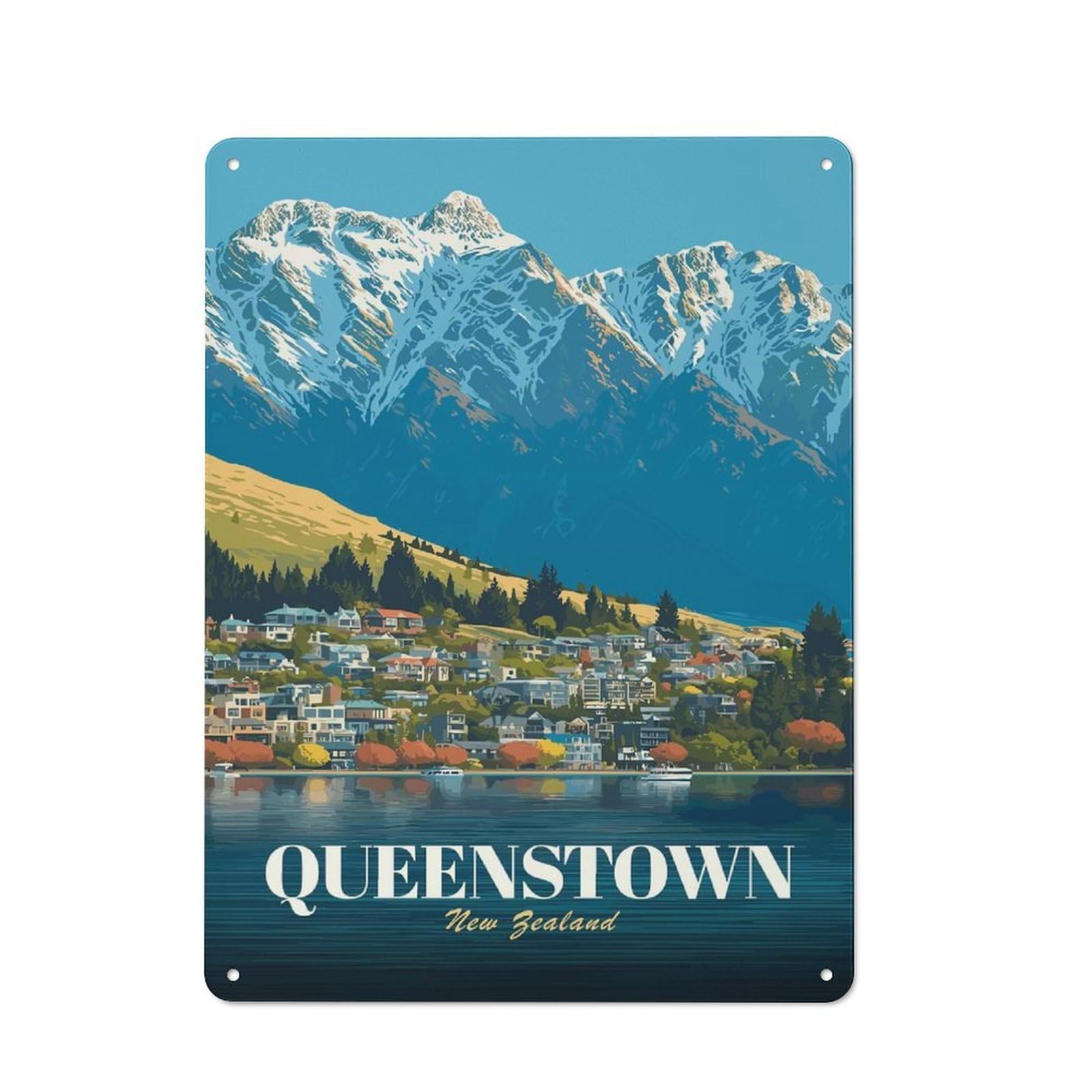 Junmoney Style-4 Loft Style Queenstown New Zealand Vintage Decorative Metal Plaque 40X30cm, Studio Wall Art For Workspace, Cafe, Hallway Or Garage