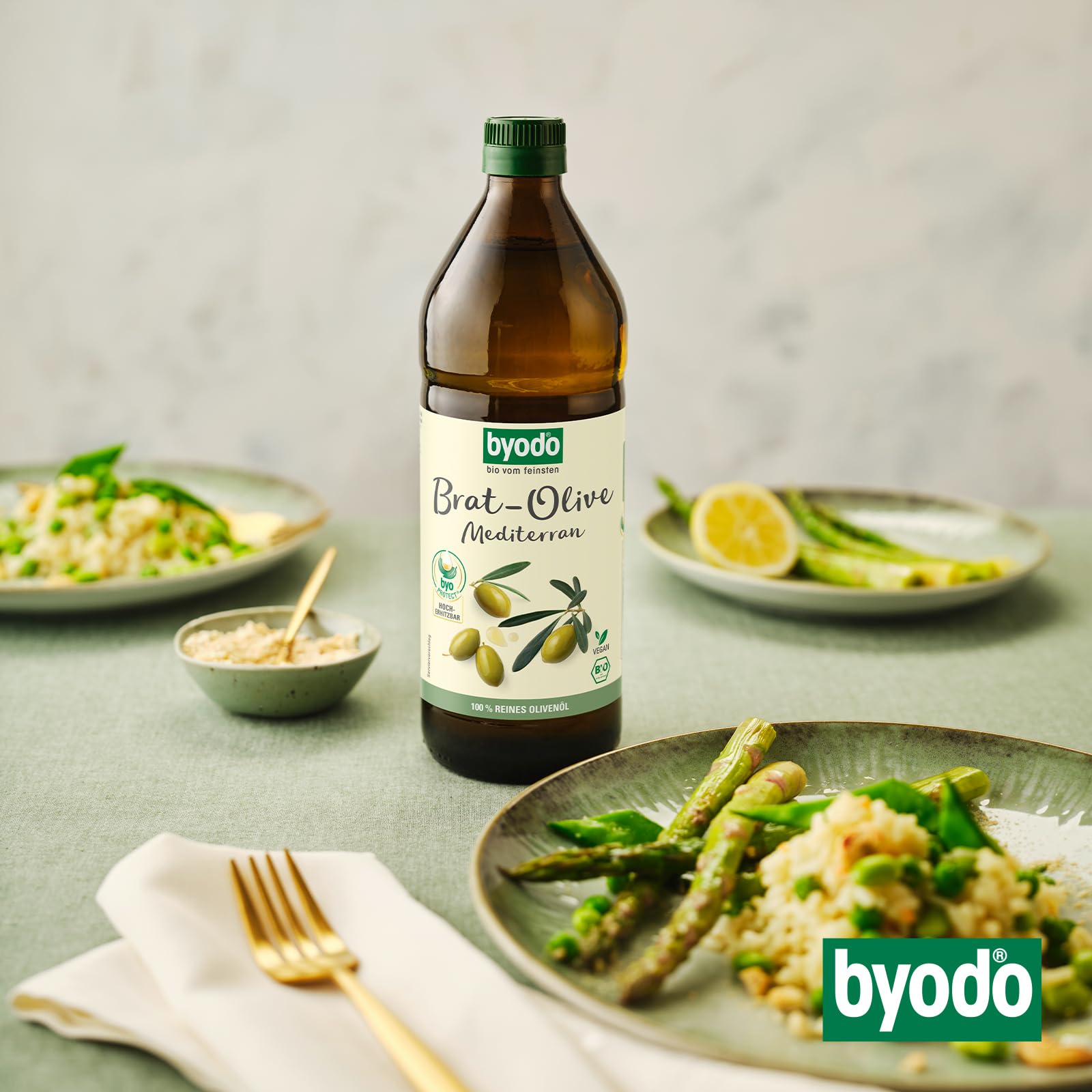 Brat-Olive Mediterran Bio-Olivenöl von Byodo – Hocherhitzbar zum Braten, Grillen & Frittieren, 6 x 0,75 l Flasche, Vegan, Mediterraner Geschmack, Vielseitig einsetzbar