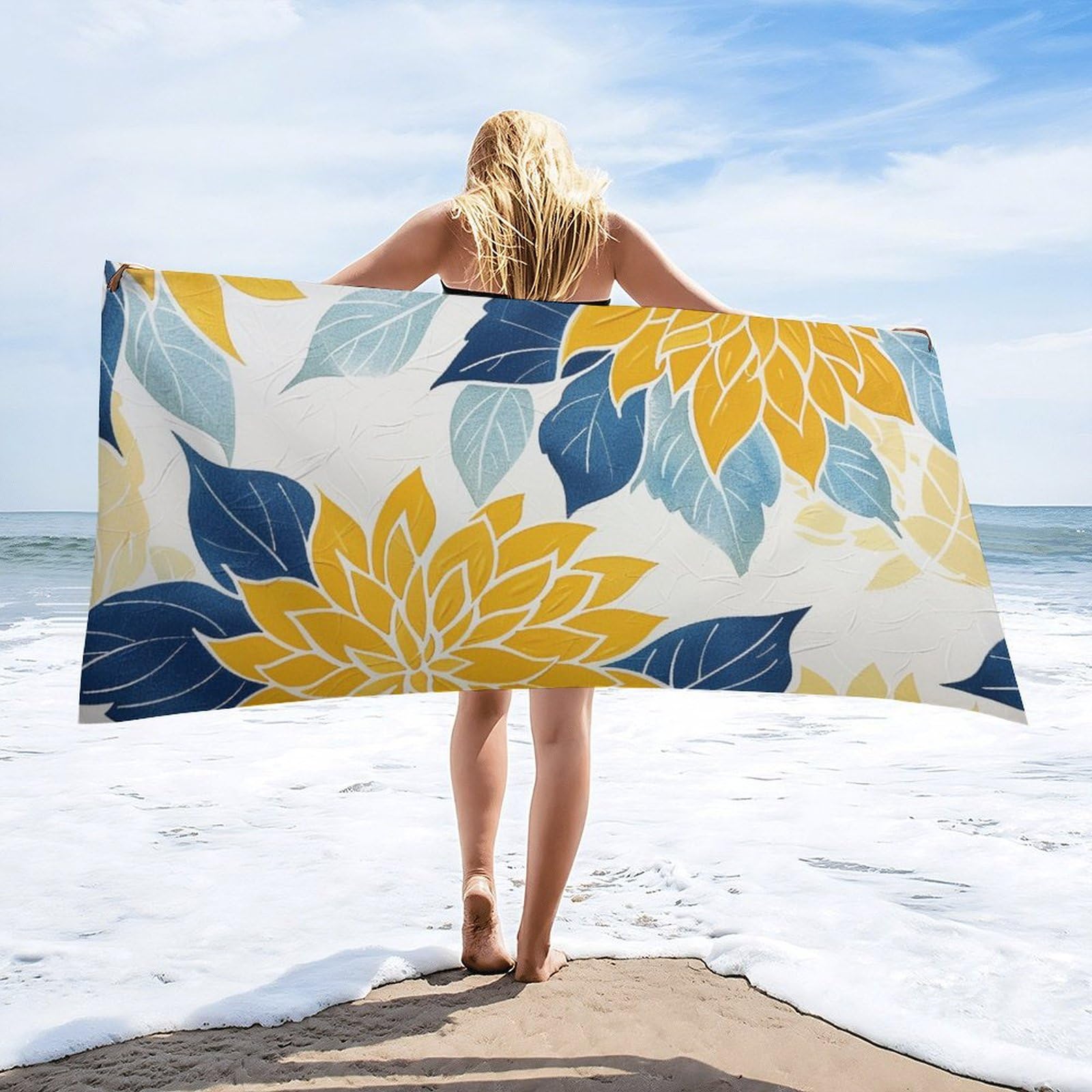Boho Floral Beach Towel 52x32 Inch - Microfiber Sand-Free Quick Dry Super Soft Blanket For Pool, Beach, Travel & Shower