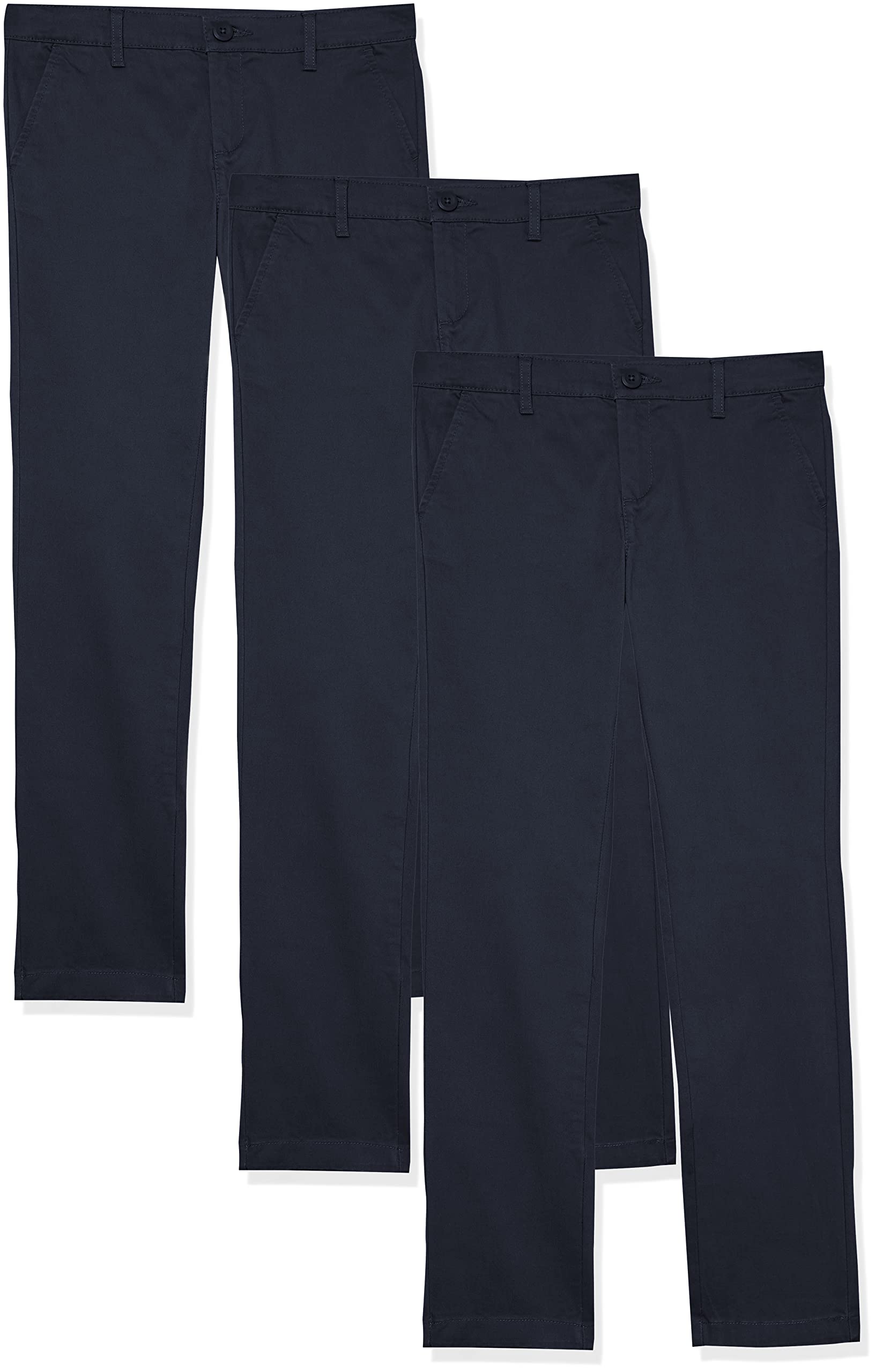 Amazon Essentials Girls and Toddlers' School Uniform Straight Leg Adjustable Waist Flat-Front Chino Pants, Pack of 3