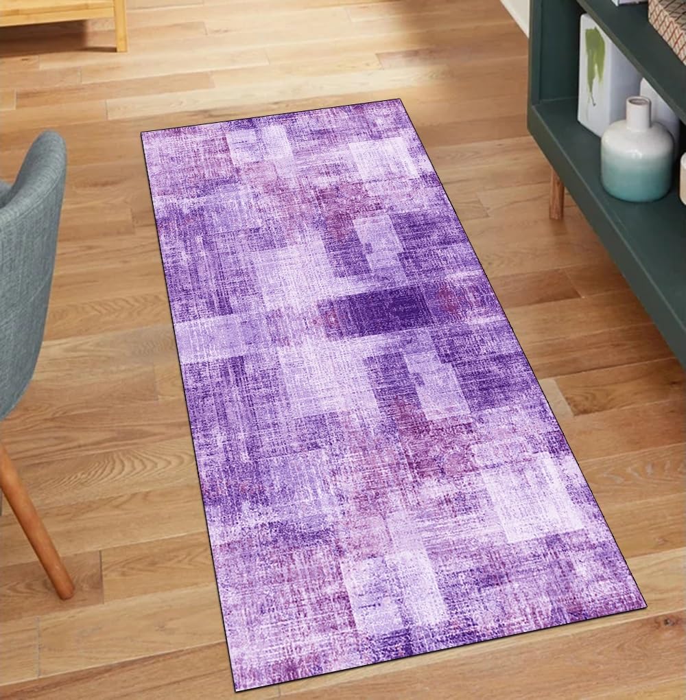Alfombra antideslizante lavable morada 80x150 cm abstracta