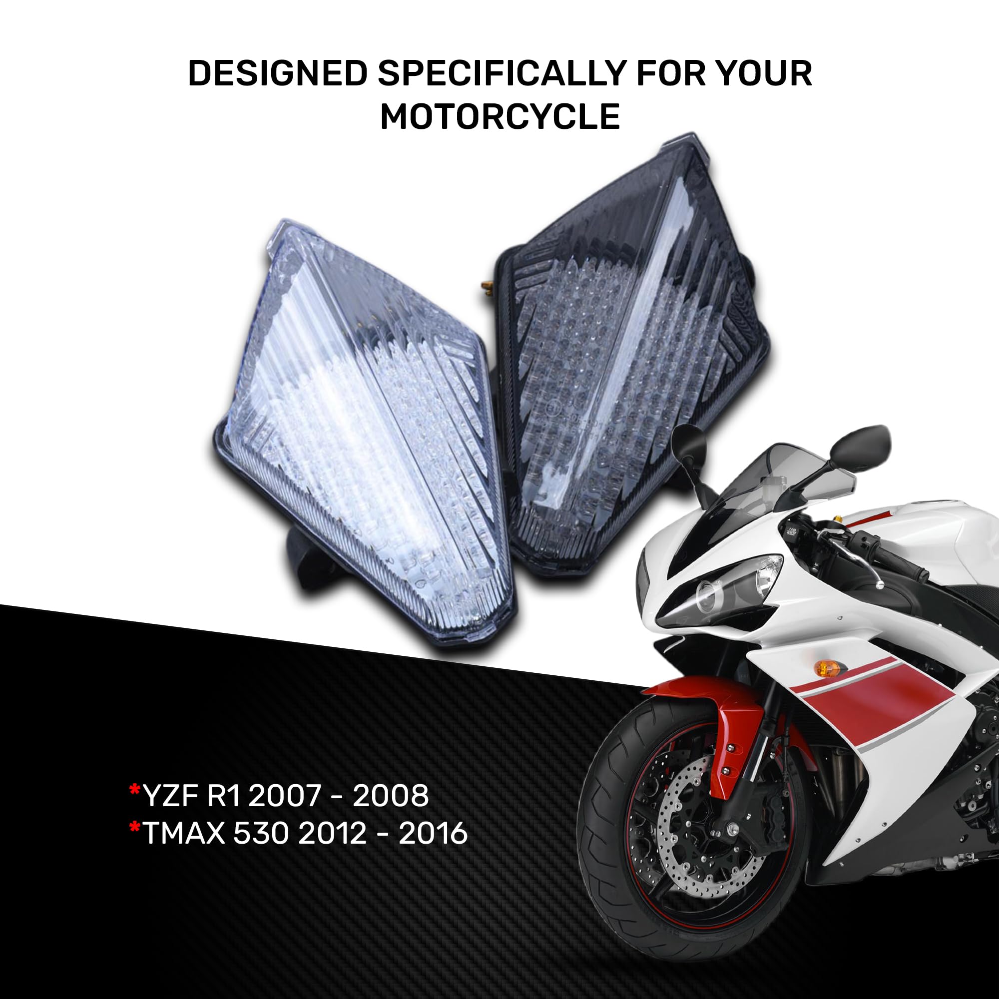 aVDB - Motocykl Tylne Światło/Stop światła LED kompatybilny z YAMAHA YZF R1 RN19 2007-2008 Plug & PLAY z kierunkowskazy (jasnobiały)