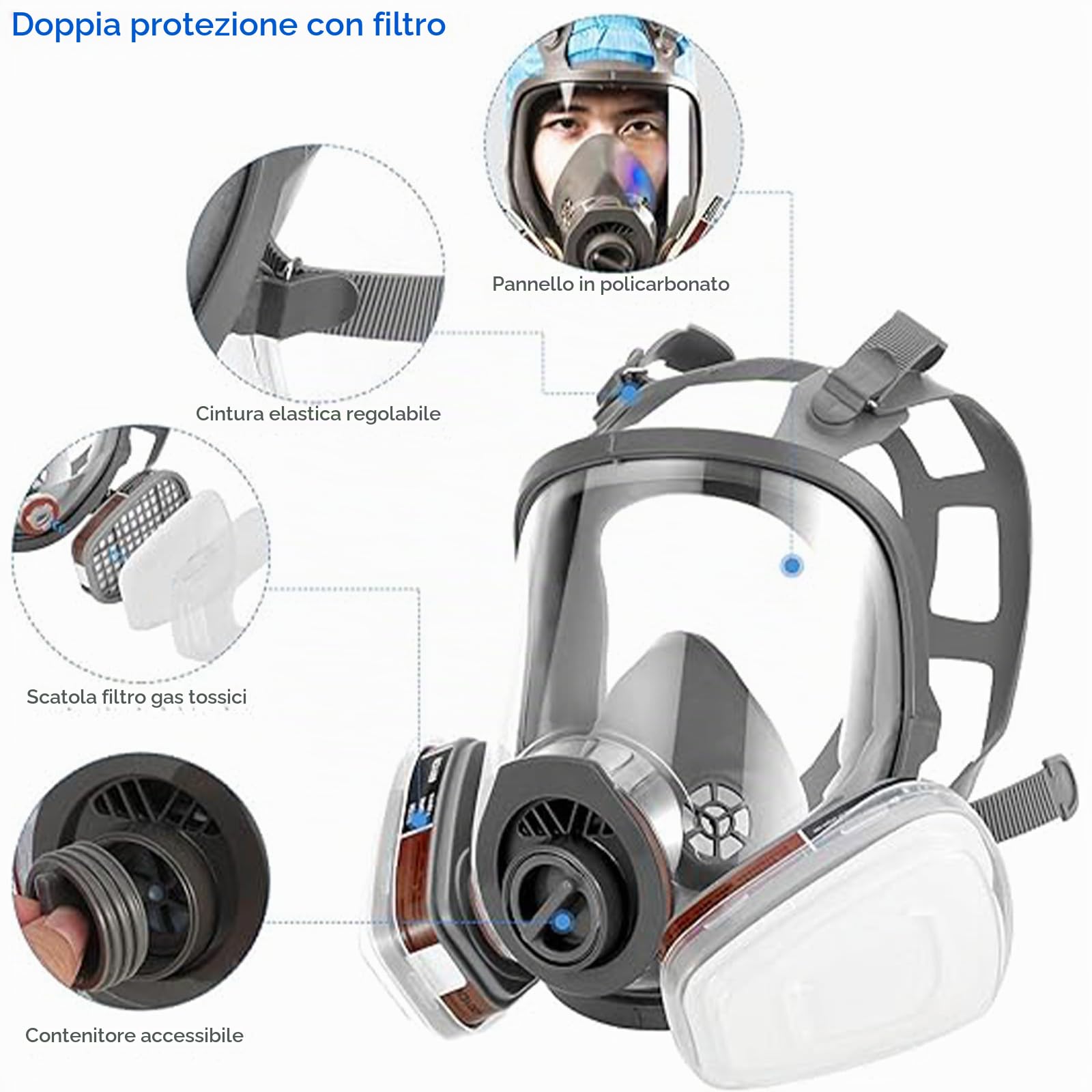 Maschera volumetrica riutilizzabile con filtro, utilizzata per la protezione da vapori e particelle. Maschera antipolvere, adatta per verniciatura, pittura, falegnameria, agricoltura, ecc.