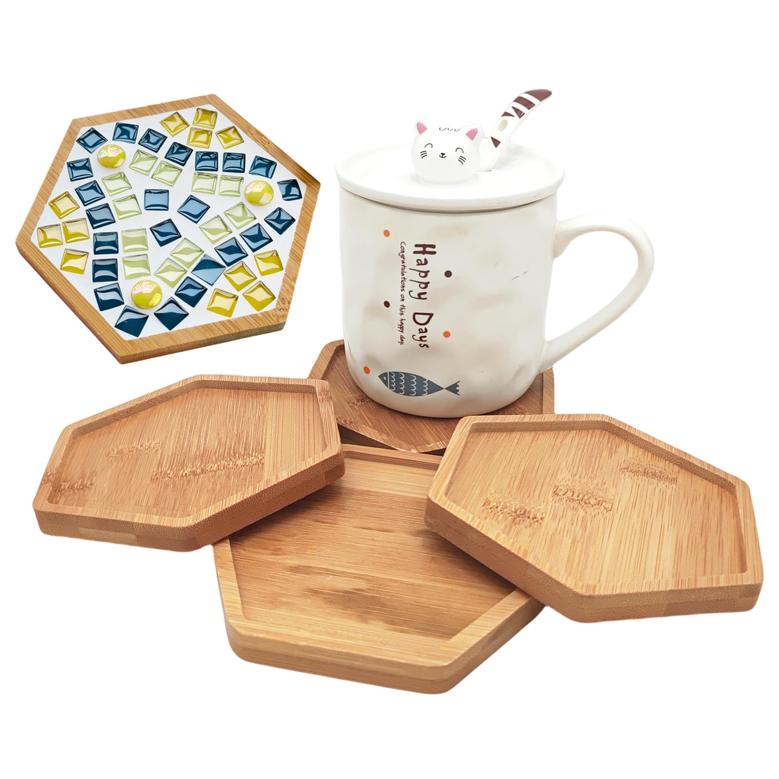 Set 4 Sottobicchieri In Bambù Per Mosaico Fai Da Te – Base Per Decorazioni E Pittura – Ideale Per Bricolage E Regali Creativi