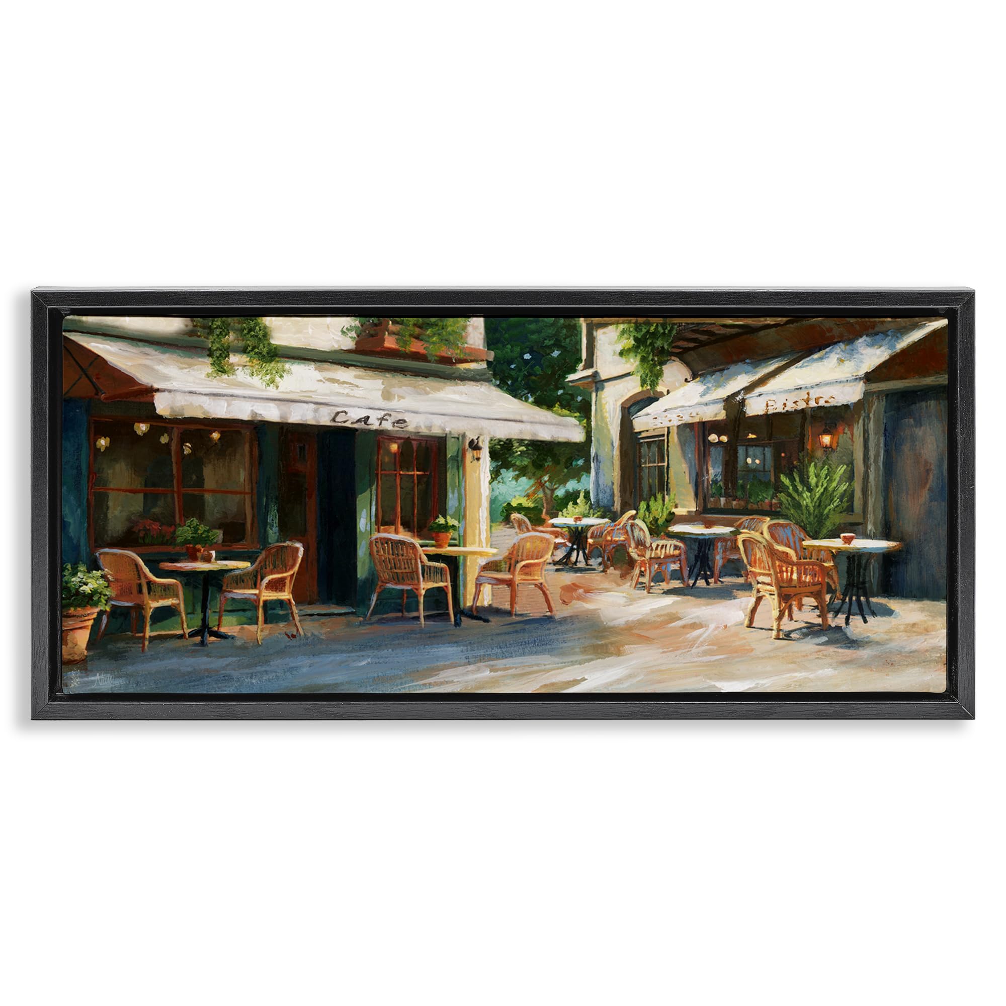 'Sunlit Outdoor Parisian Cafe'| Floating Frame Canvas Art