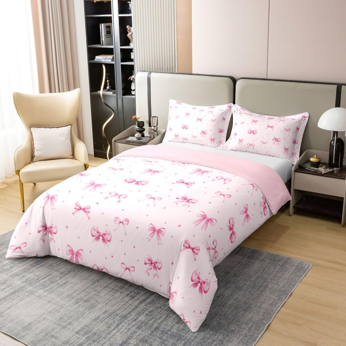 Homewish Różowa kokarda pojedynczy zestaw pościeli różowa wstążka muszka bawełniana poszewka na kołdrę modna preppy kokardka poszewka na kołdrę marzycielska księżniczka kokardki zestawy łóżek