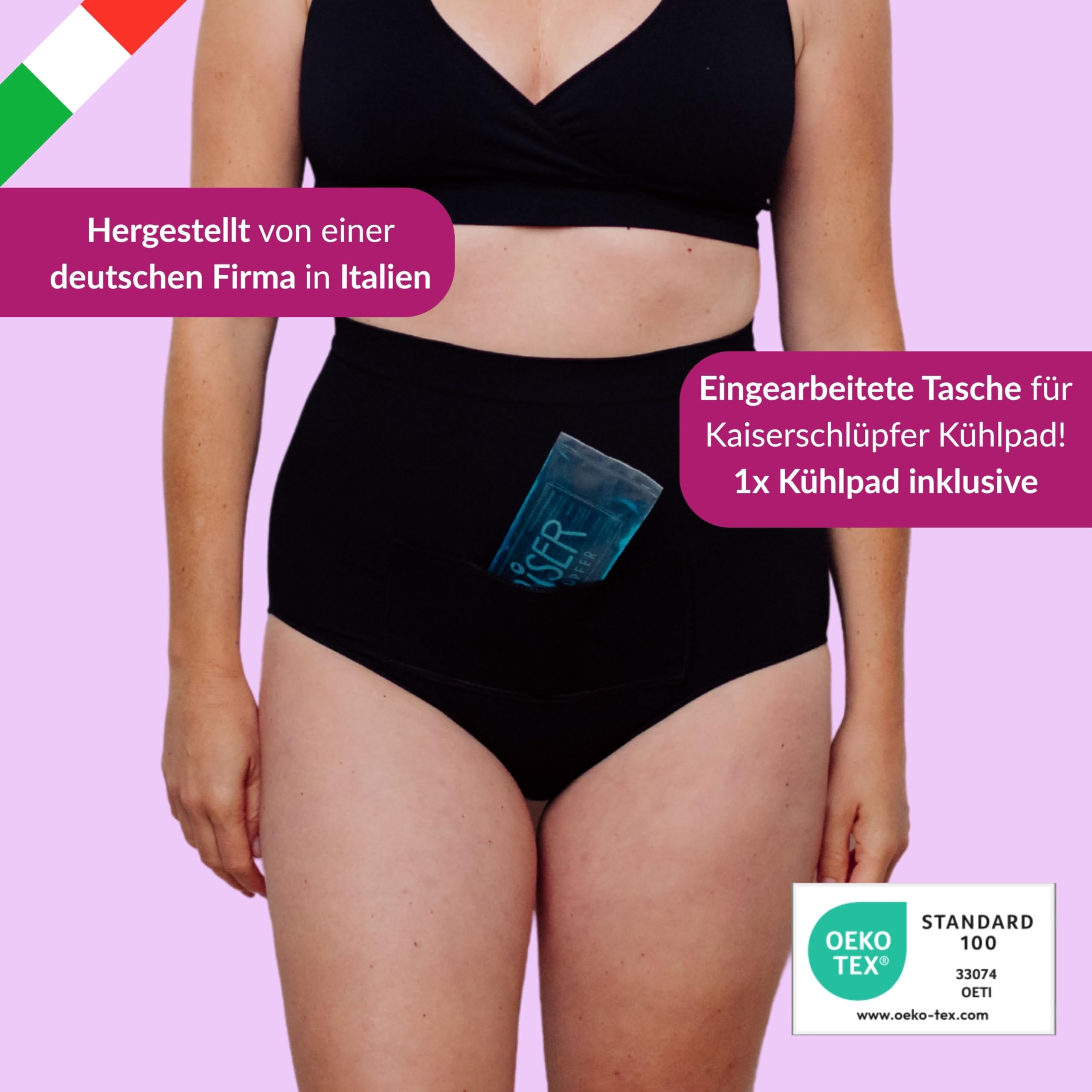 Kaiserschlüpfer Kaiserschnitt Unterhose - Postpartum Unterwäsche mit Kühlpad - ÖkoTex 100 Wochenbett Slips
