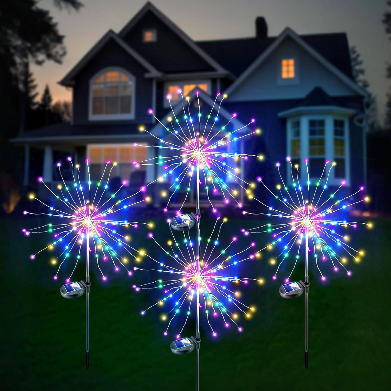 riden solar lights outdoor, garden decorative lights, firework lights, solar landscape lights, diy lights, 105 led powered 35 copper wires for walkway patio lawn backyard,party decor 2 pack