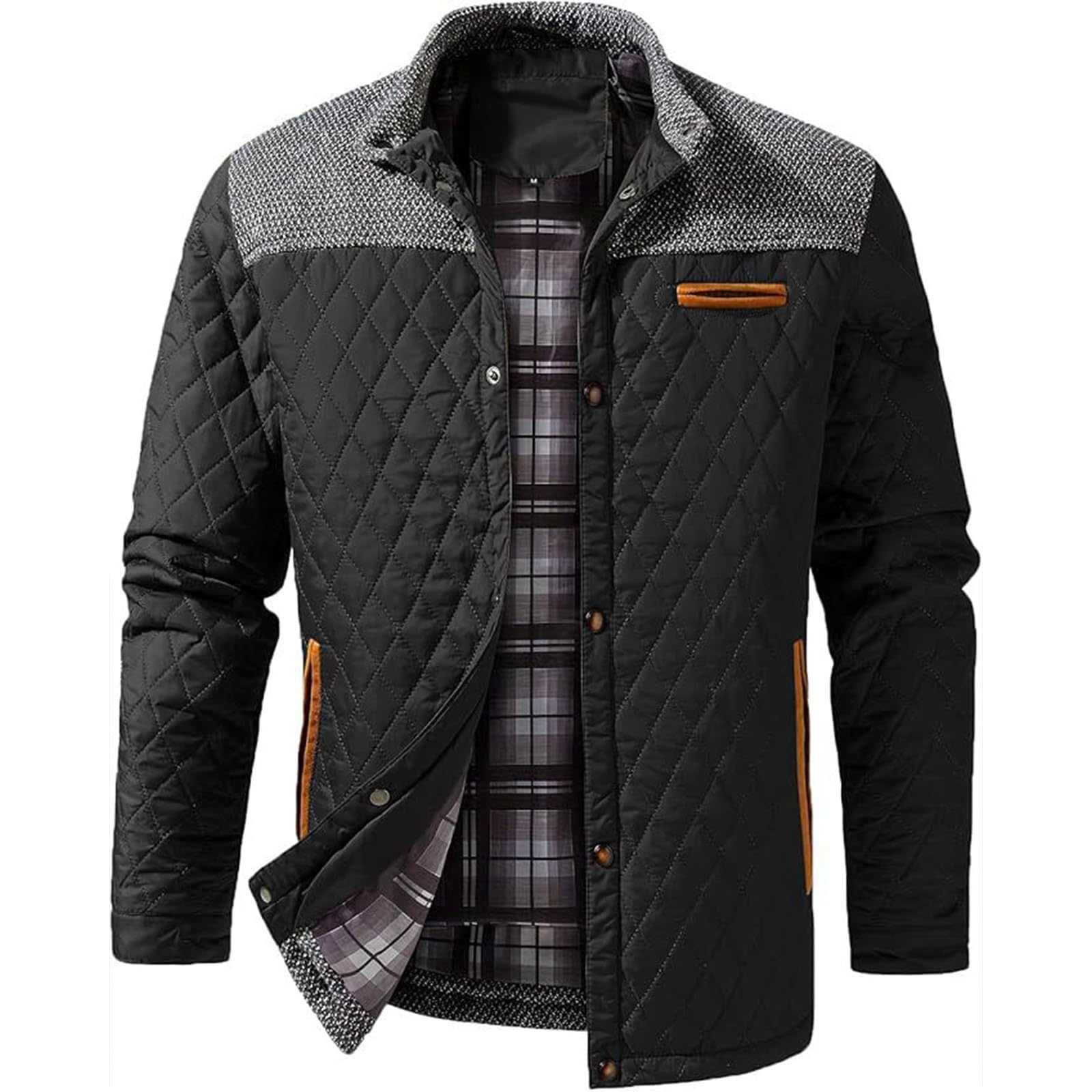 Herren Jacke Übergang Hemdjacke Warm Daunenjacke Leicht Dünn Winterjacke Gefüttert Übergangsjacke Puffer Jacke mit Druckknöpfen Herrenjacke Männer Steppjacke Winter Herbstjacke mit Taschen