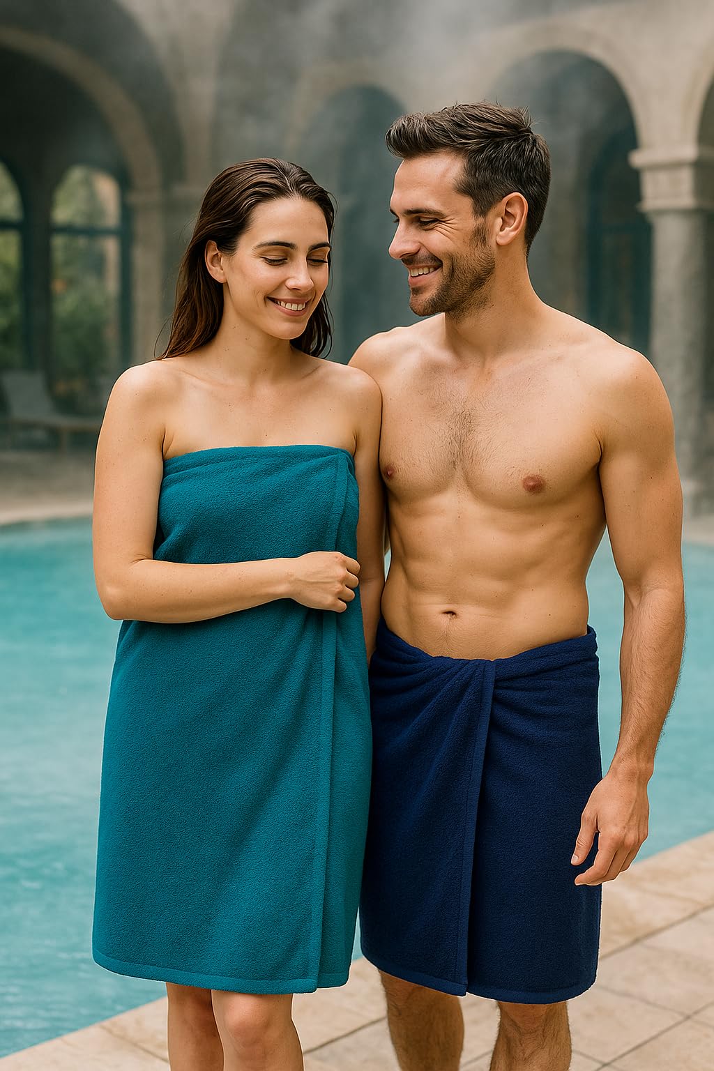DECASATEXTIL Lot de 2 serviettes de bain extra larges 100 x 150 cm coton 450 g/m² - Serviettes de douche premium et absorbantes pour maison, spa ou salle de sport (océan)