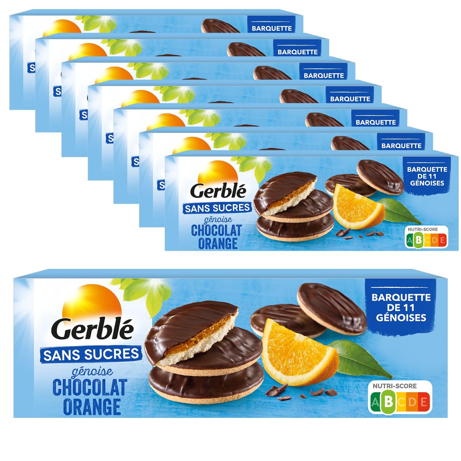 Gerblé Génoise Chocolat Orange Sans Sucres – Gâteaux Moelleux Sans Huile de Palme, Format Pratique, 1 lot de 8 paquets
